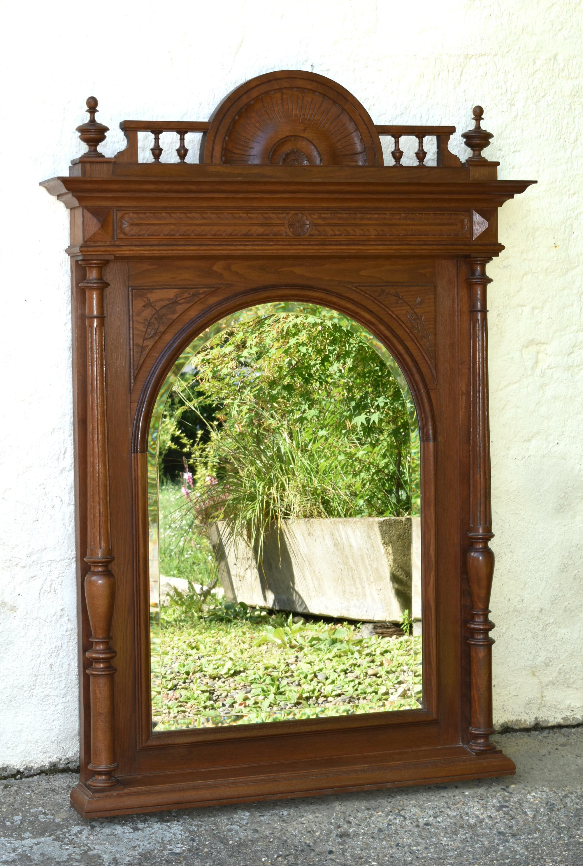 French Provincial Large French Oak Overmantel Mirror Henri II For Sale