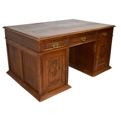 Grand bureau d'associé en chêne français:: vers 1880