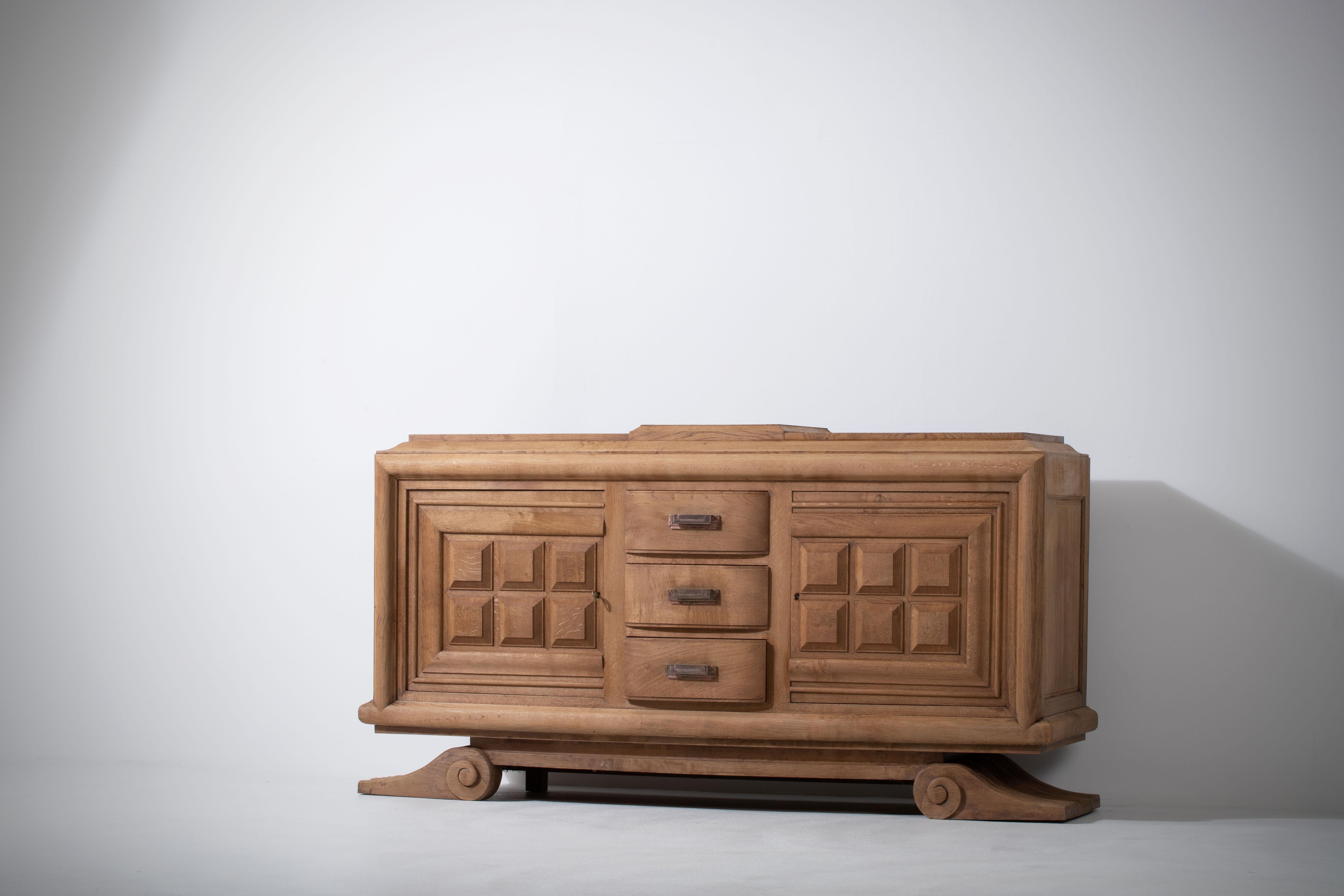 Mid-20th Century Large French Oak Sideboard, Charles Dudouyt For Sale