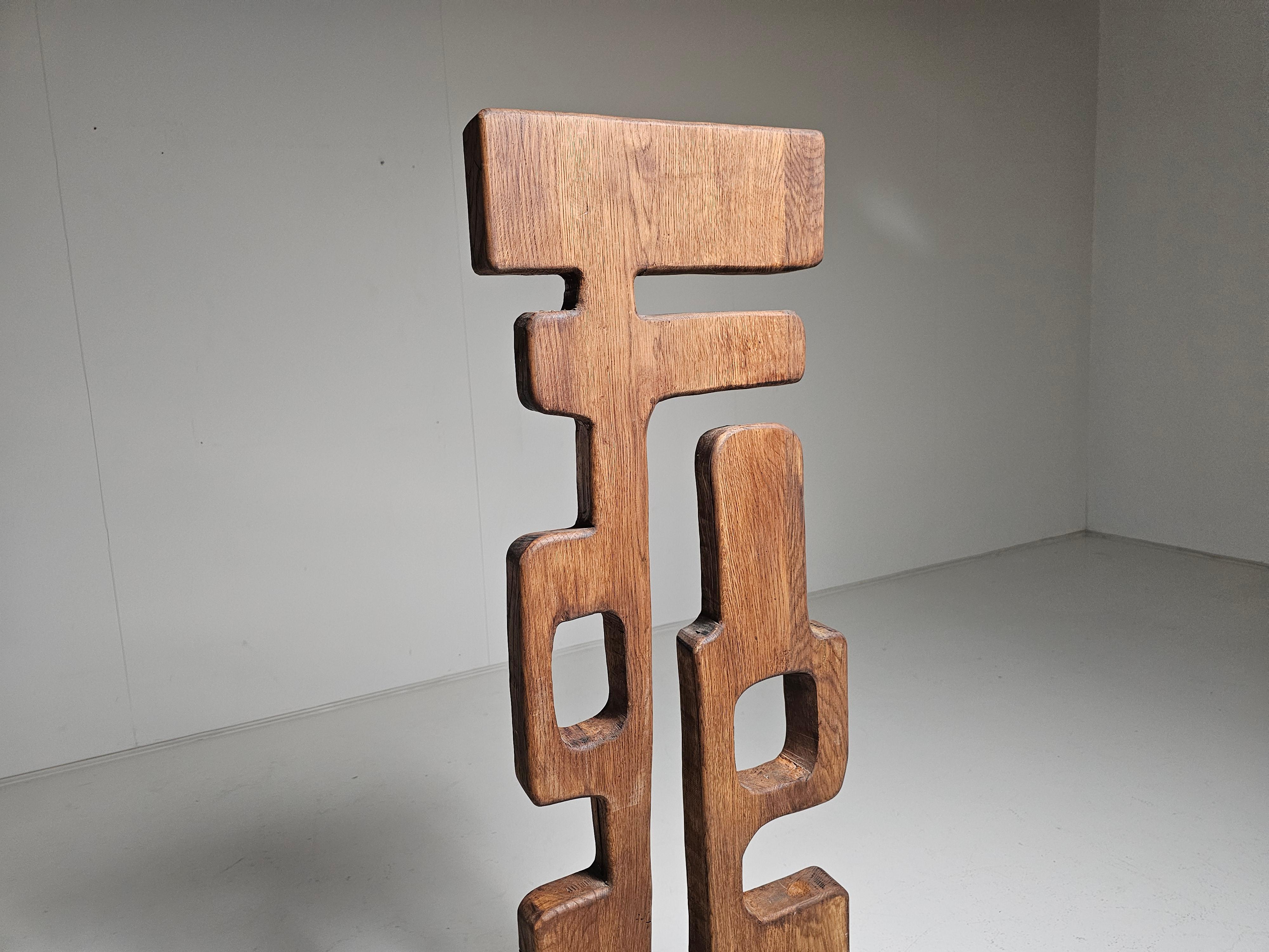 Hand-Carved Large French oak wood carved abstract sculpture, circa 1950s