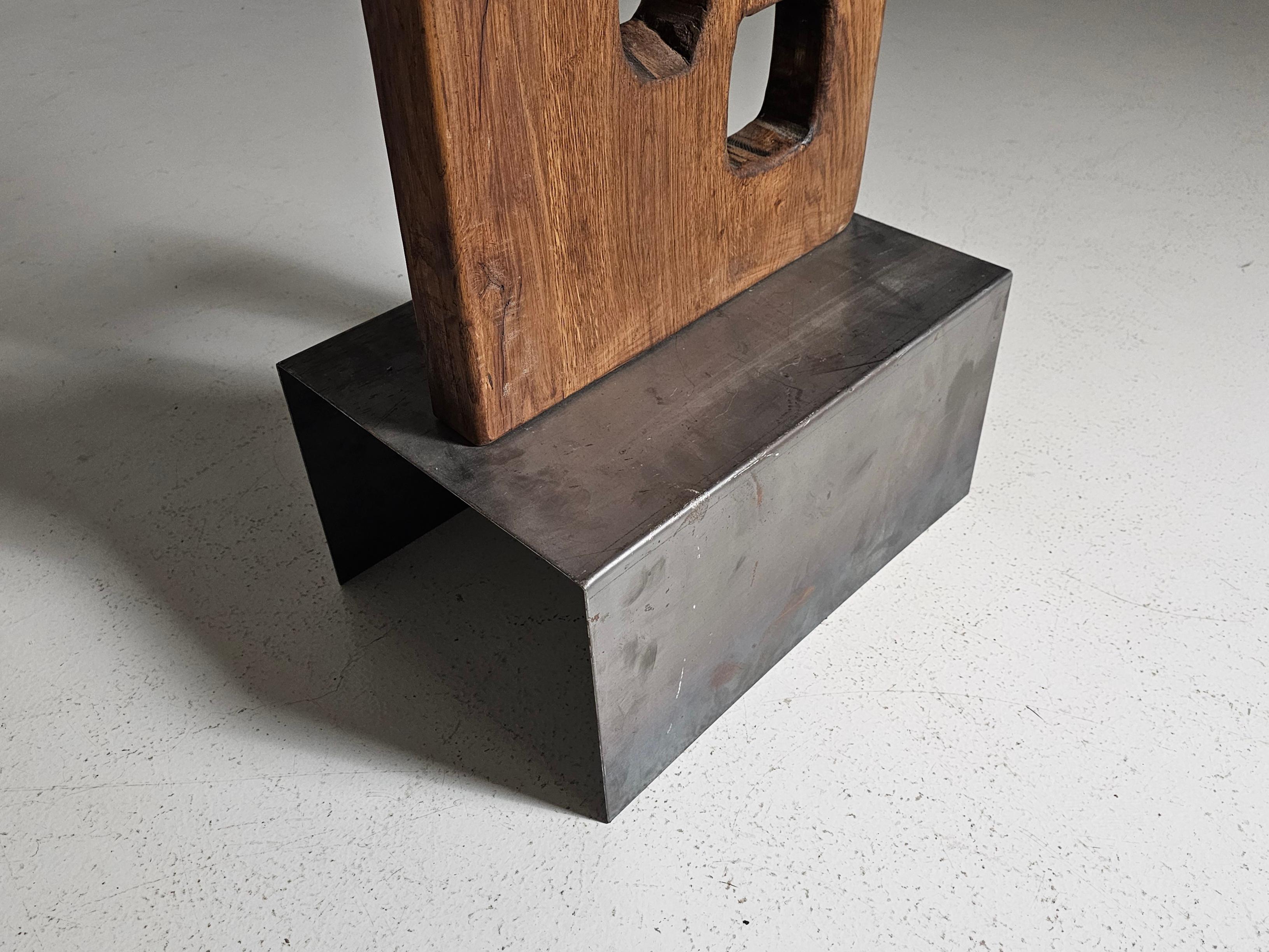 Oak Large French oak wood carved abstract sculpture, circa 1950s
