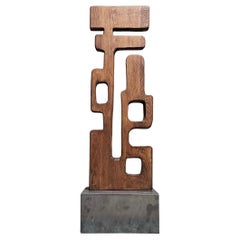 Large French oak wood carved abstract sculpture, circa 1950s