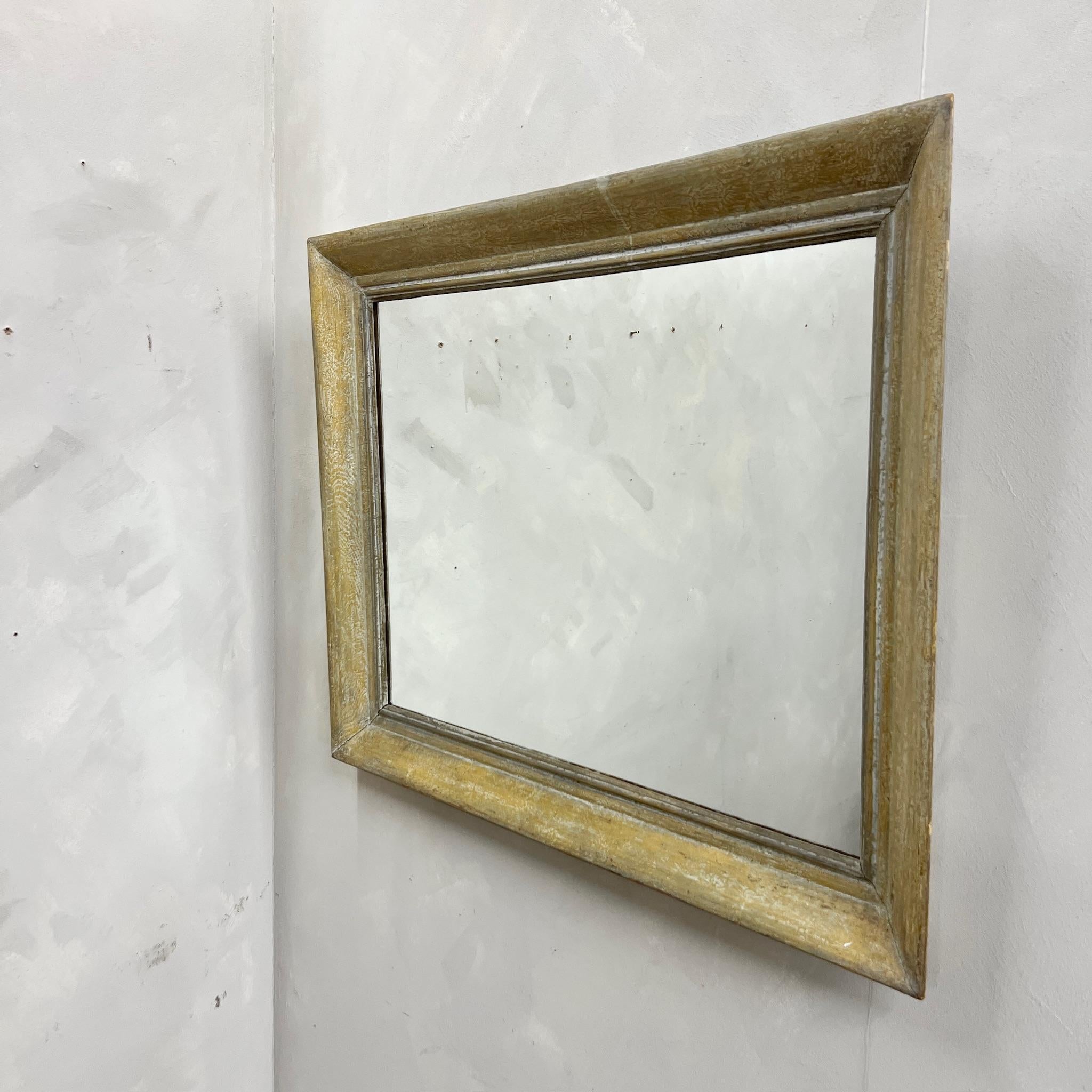 Hand-Carved Large French  Ochre Painted Frame Mirror