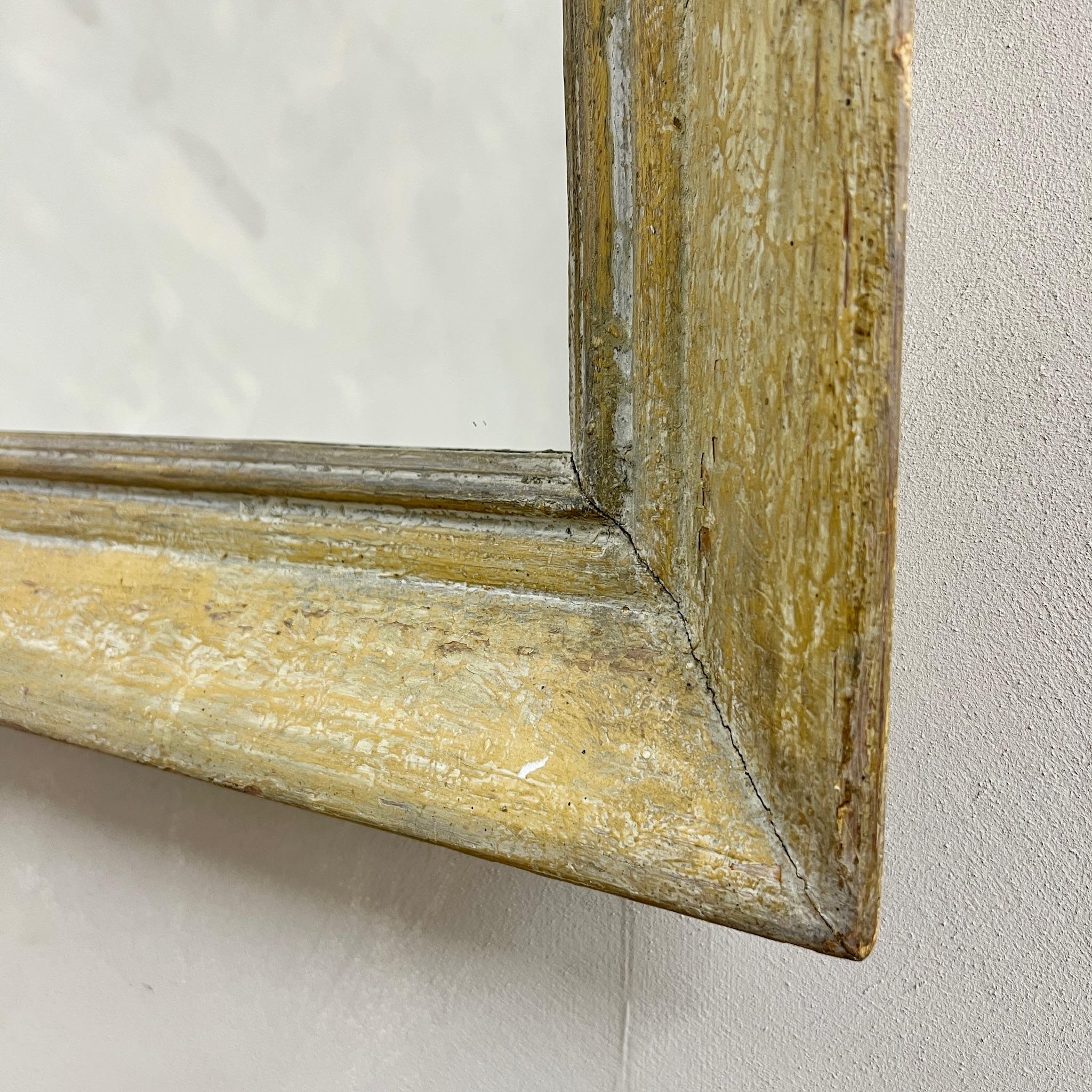 Early 20th Century Large French  Ochre Painted Frame Mirror