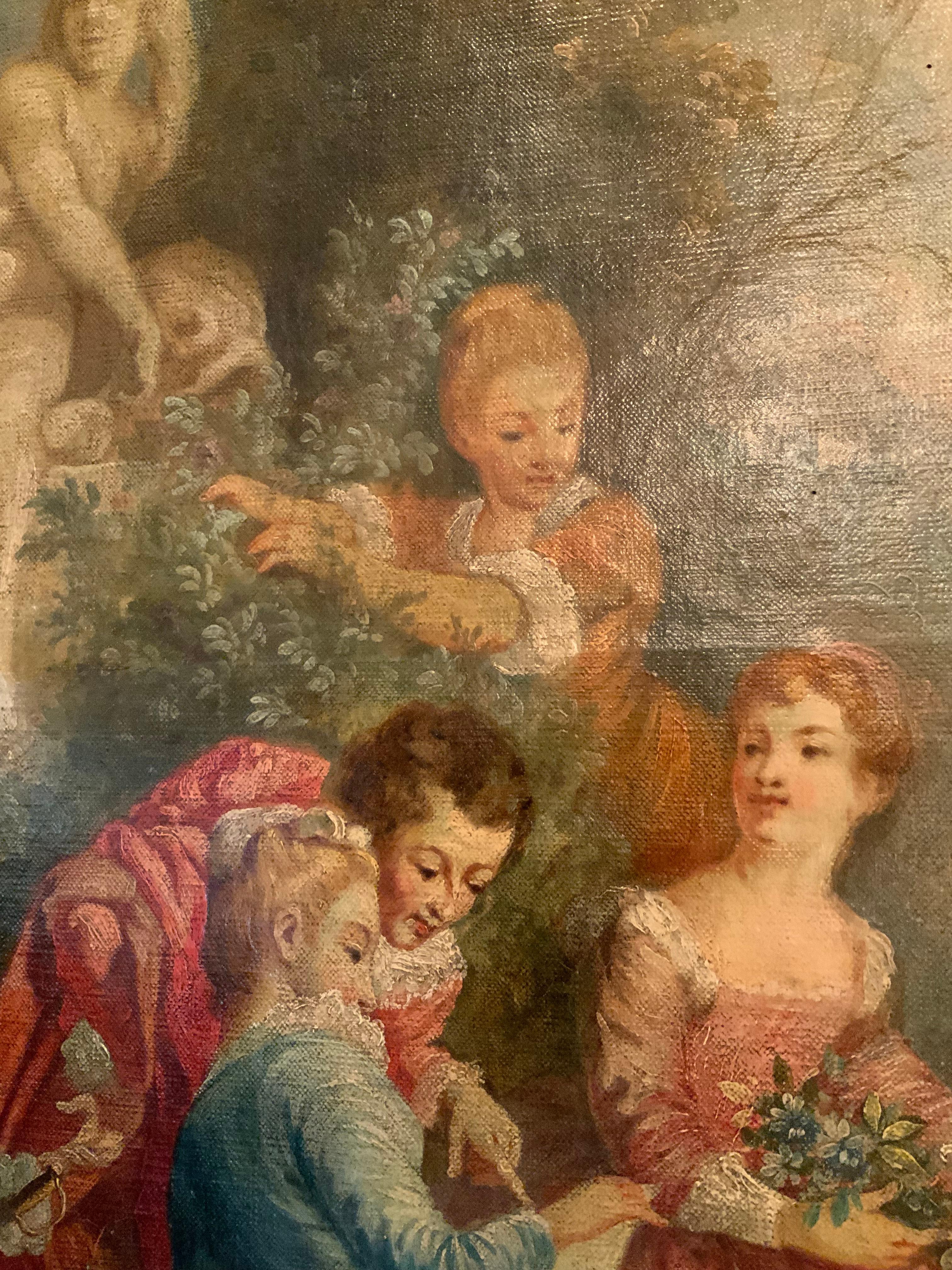 Großes französisches Ölgemälde Neoklassische Gartenszene (Belle Époque) im Angebot