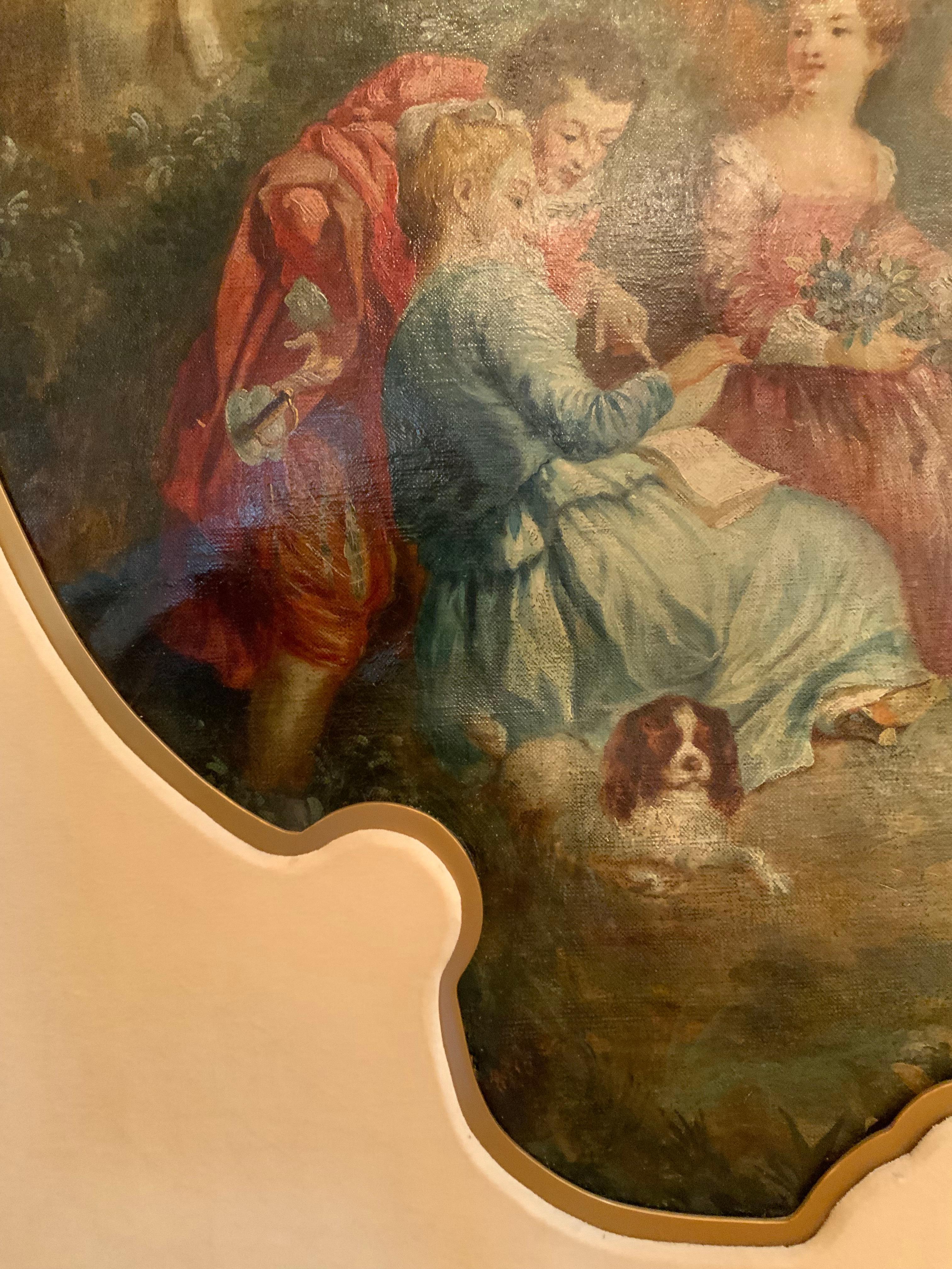 Großes französisches Ölgemälde Neoklassische Gartenszene (Handbemalt) im Angebot