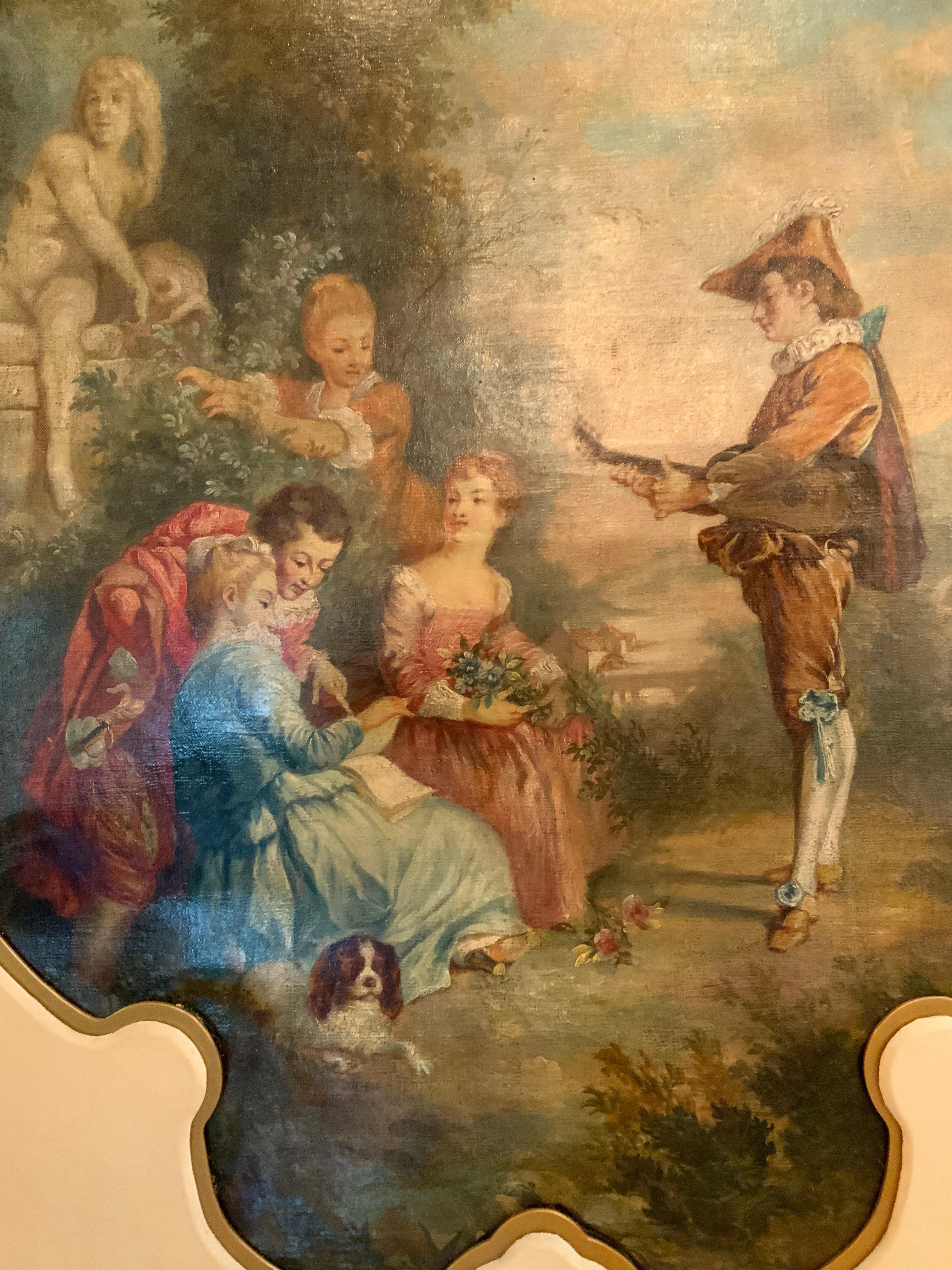 Großes französisches Ölgemälde Neoklassische Gartenszene im Zustand „Hervorragend“ im Angebot in Houston, TX