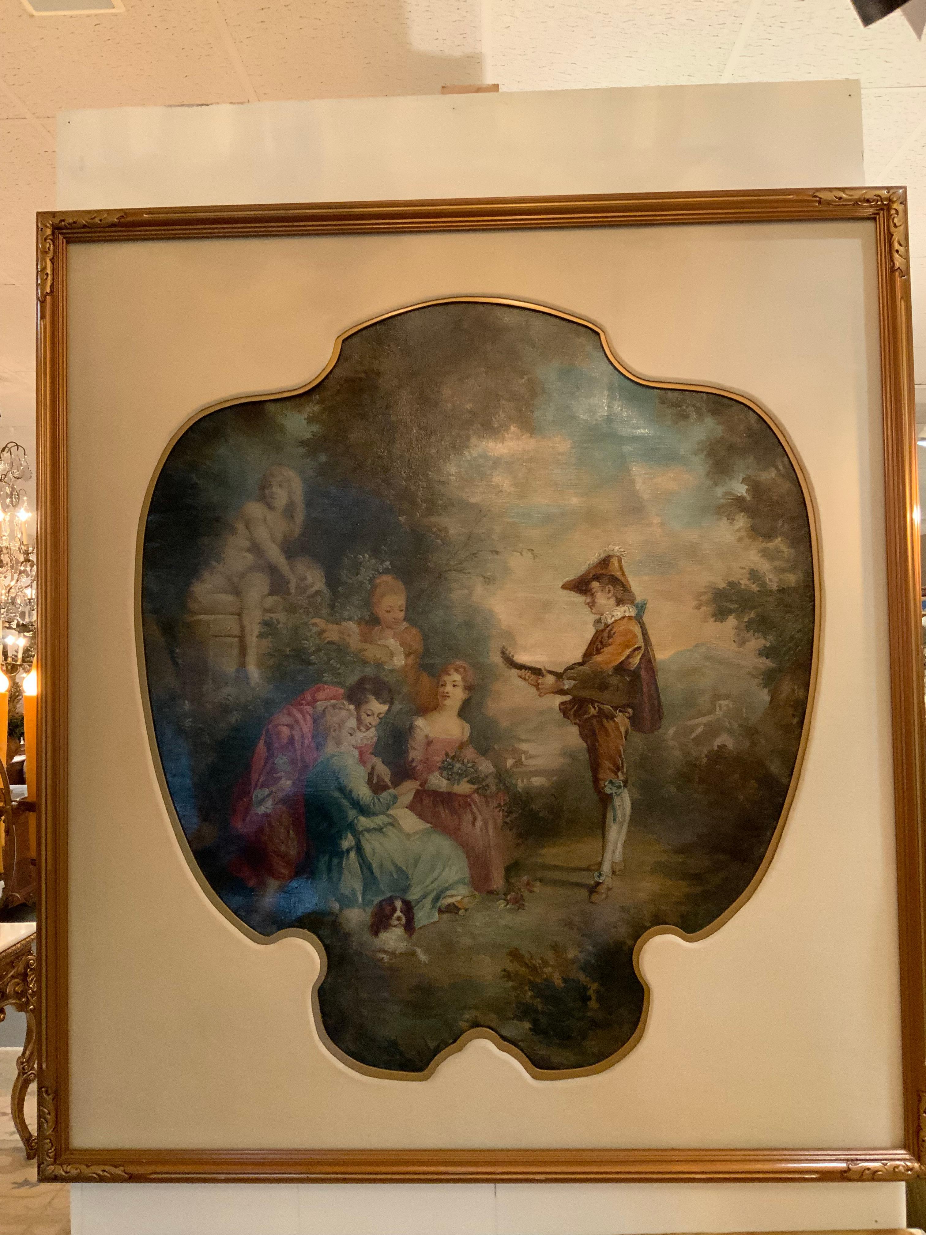 Großes französisches Ölgemälde Neoklassische Gartenszene (19. Jahrhundert) im Angebot