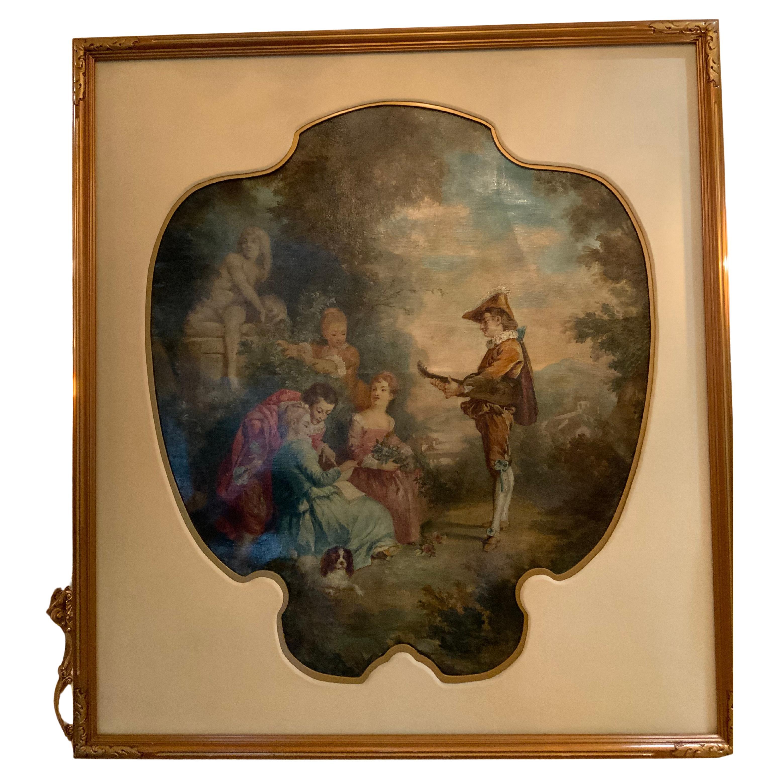 Large French oil painting Neo classical garden scene