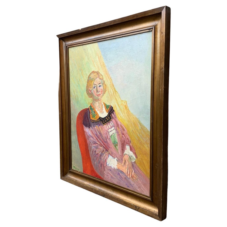Large French Oil Painting Portrait of a Young Woman For Sale at 1stDibs