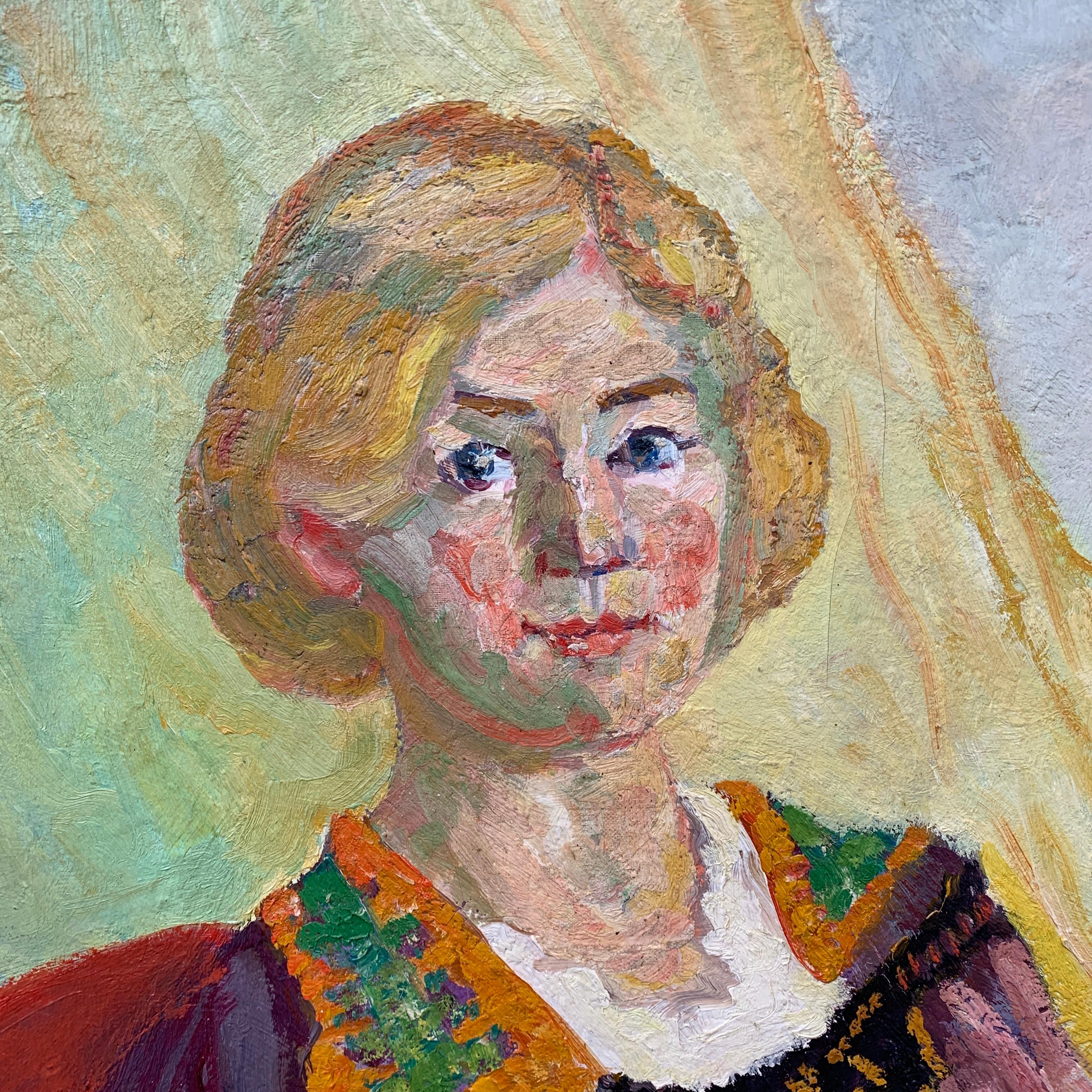 Expressionist Large French Oil Painting Portrait of a Young Woman