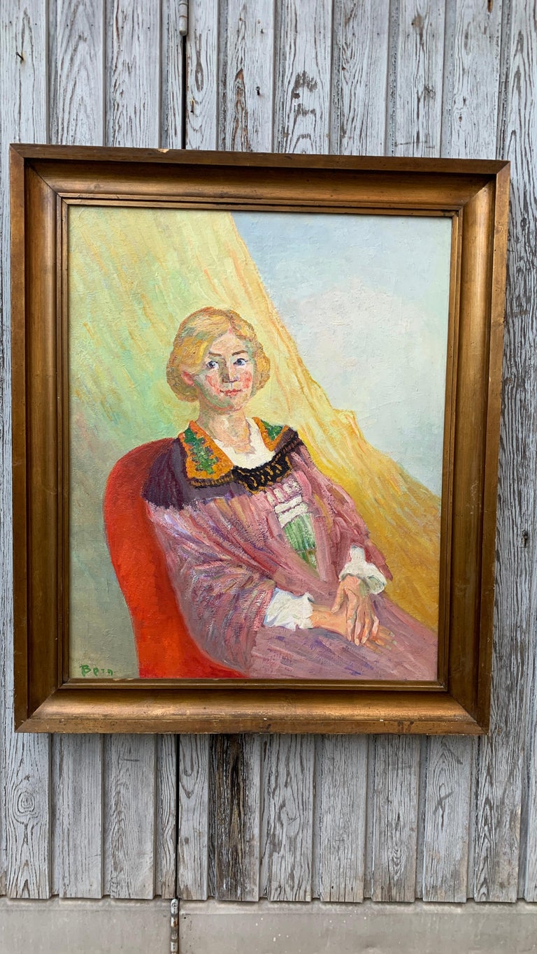 Large French Oil Painting Portrait of a Young Woman For Sale at 1stDibs
