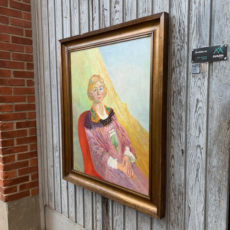 Large French Oil Painting Portrait of a Young Woman For Sale at 1stDibs