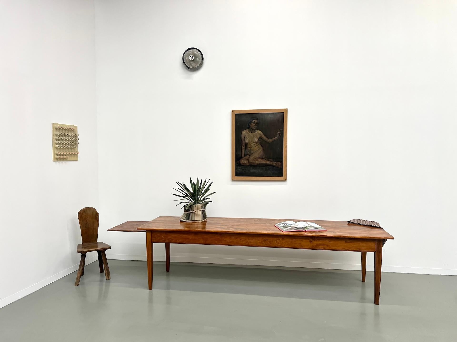 French Large french old oak farm table with spindle legs, circa 1930