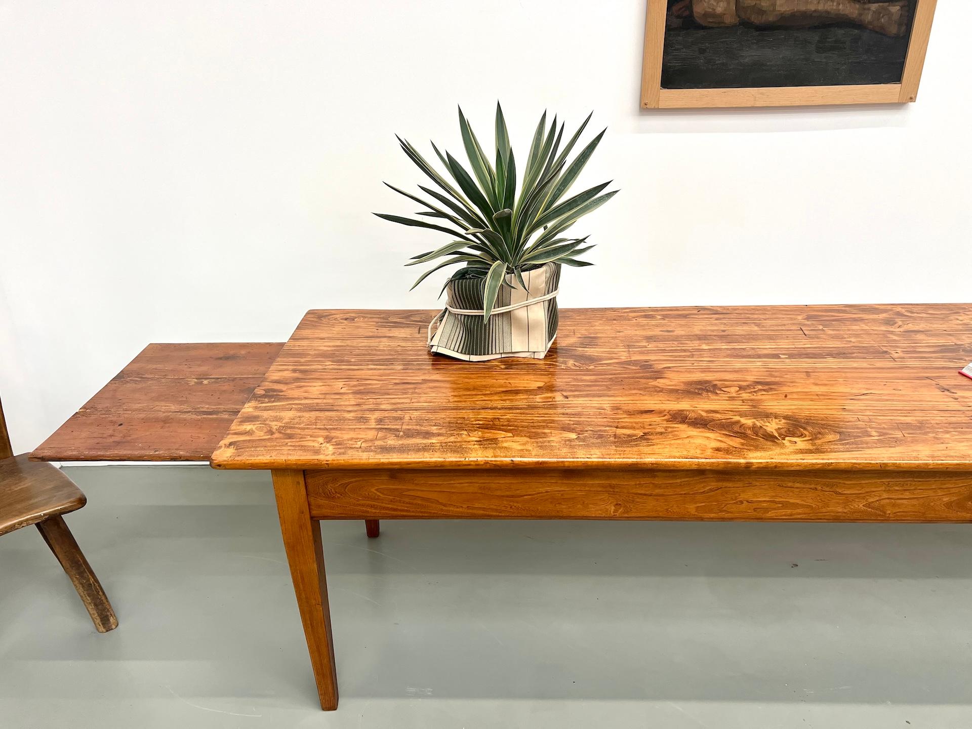 Mid-20th Century Large french old oak farm table with spindle legs, circa 1930