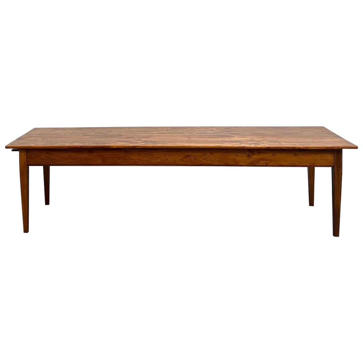 Large french old oak farm table with spindle legs, circa 1930