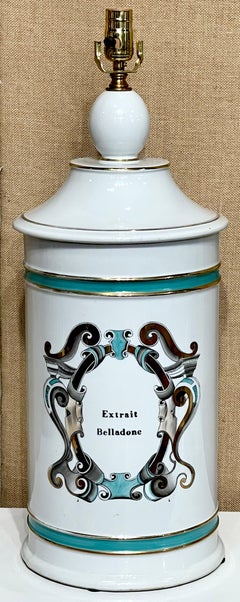 Large French Old Paris Apothecary 'Extrait Belladone' Jar, Now as a Lamp