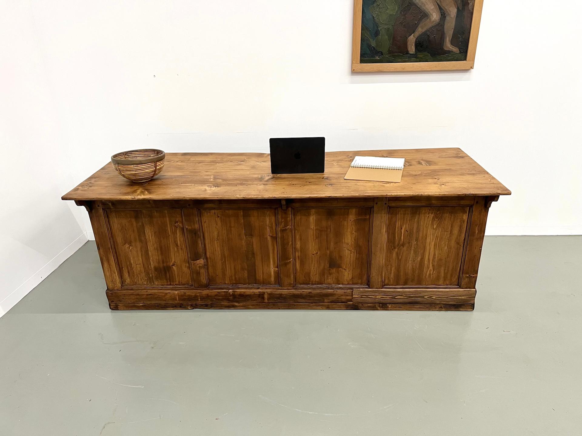 French Provincial Large french old solid pine trading counter, 50's For Sale