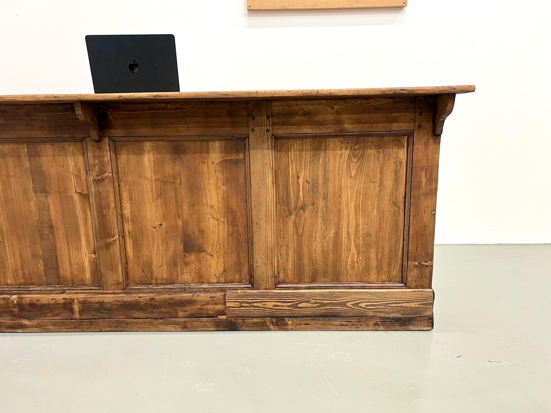French Large french old solid pine trading counter, 50's For Sale