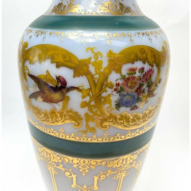 Large French Opaline Glass Enameled Vase Attributed to Baccarat, circa 1890 In Good Condition For Sale In Gardena, CA