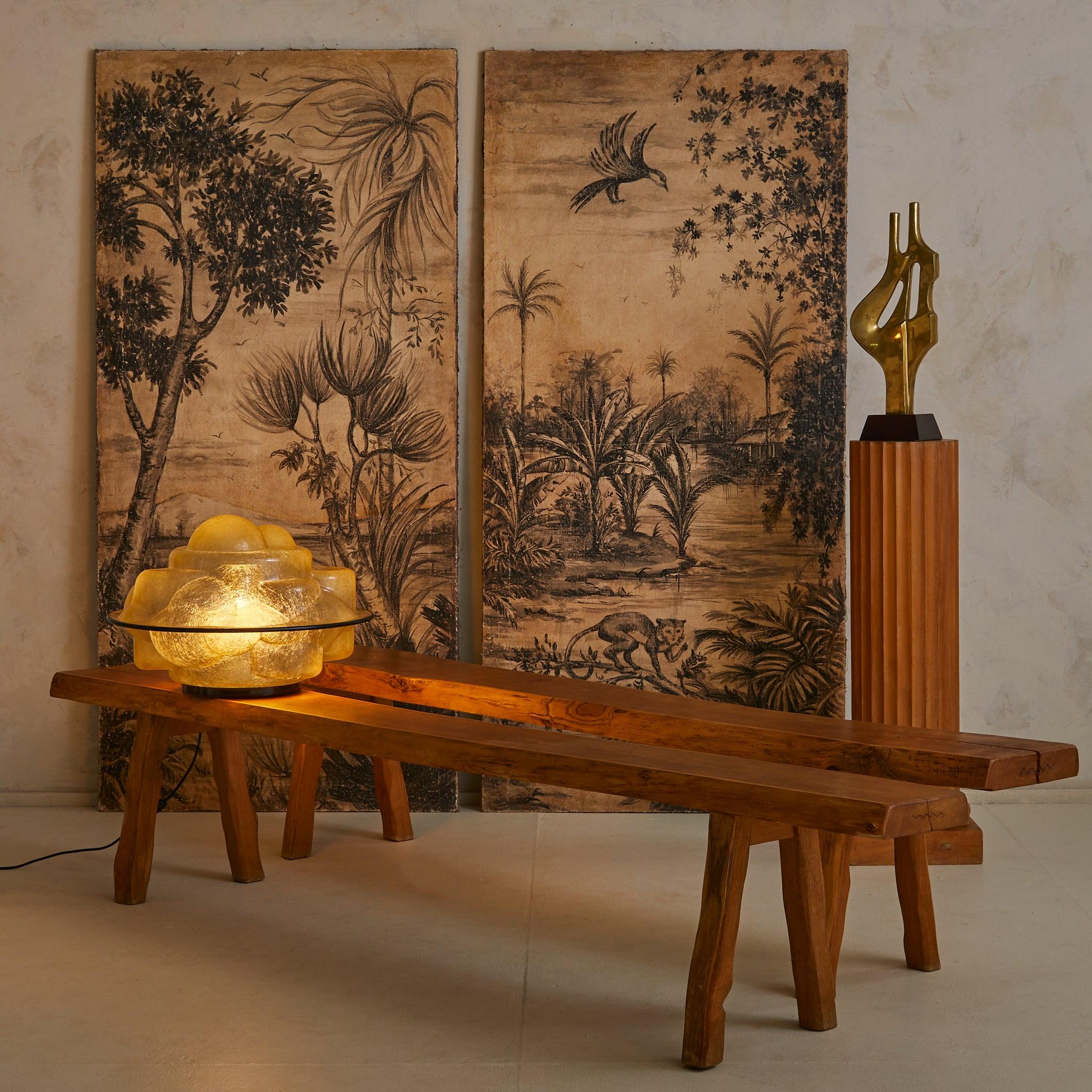 Mid-Century Modern Large French Organic Wood Bench, 1960s - 2 Available For Sale