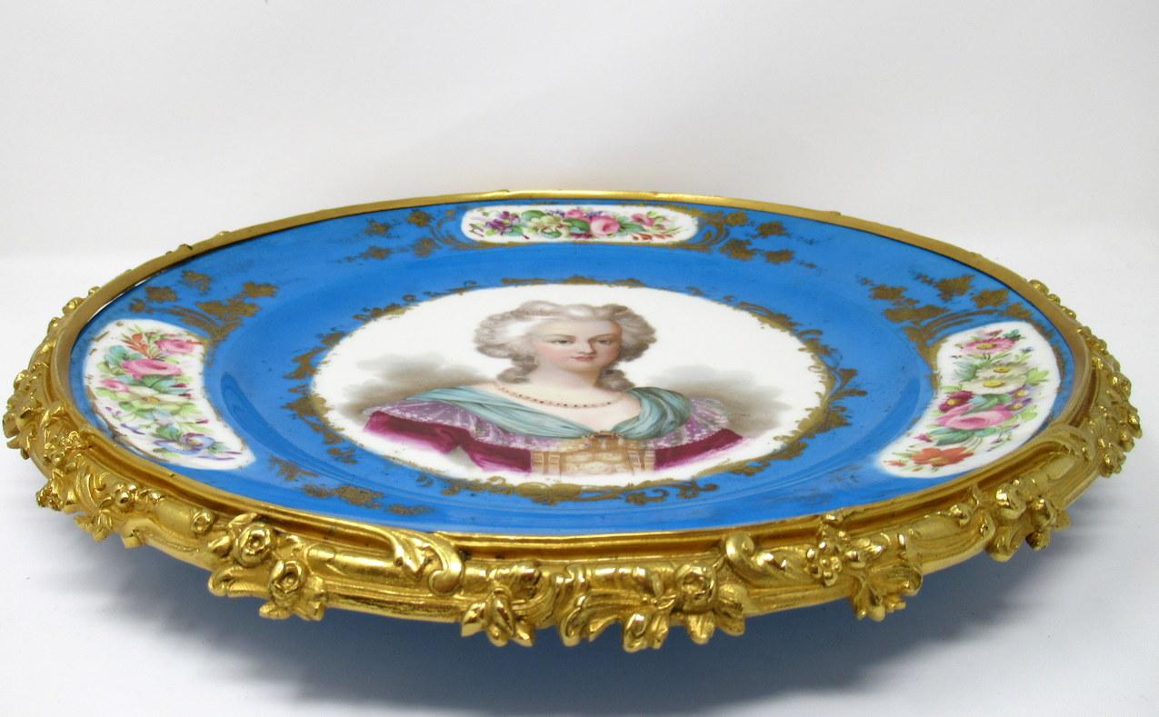 Early Victorian Large French Ormolu Mounted Sevres Porcelain Portrait Hanging Charger Plate