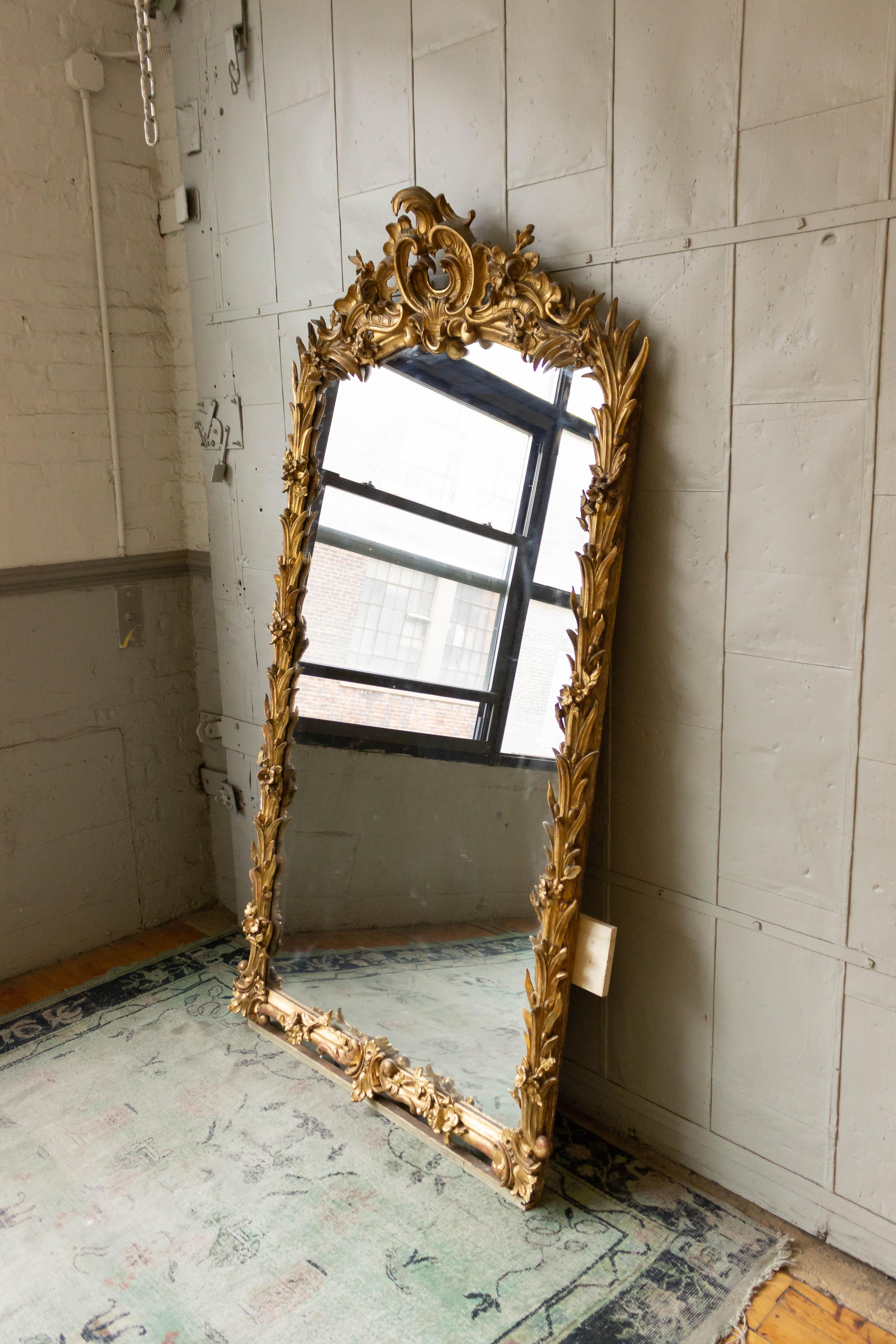 19th Century Large French Ornate Rococo Style Gilt Mirror