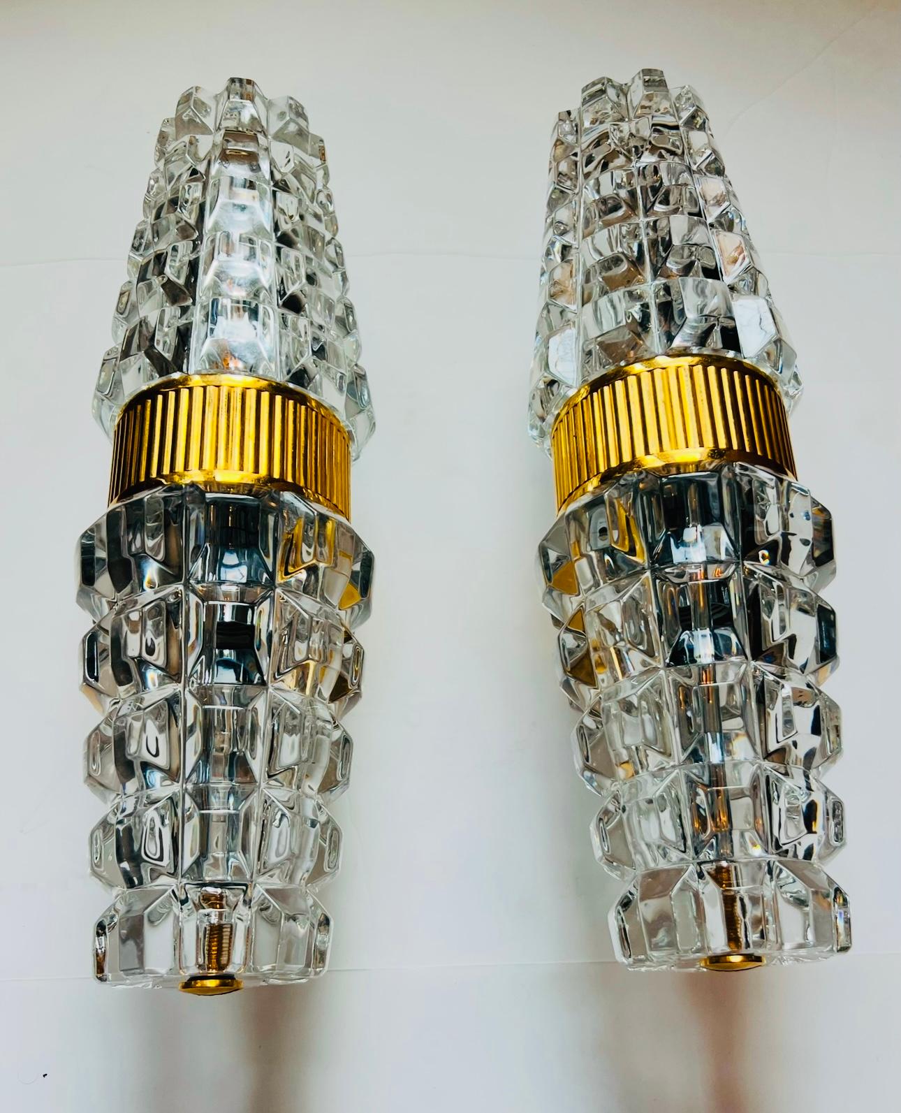 Post-Modern Large French Othr 1980  gold Crystal Wall Lamps For Sale