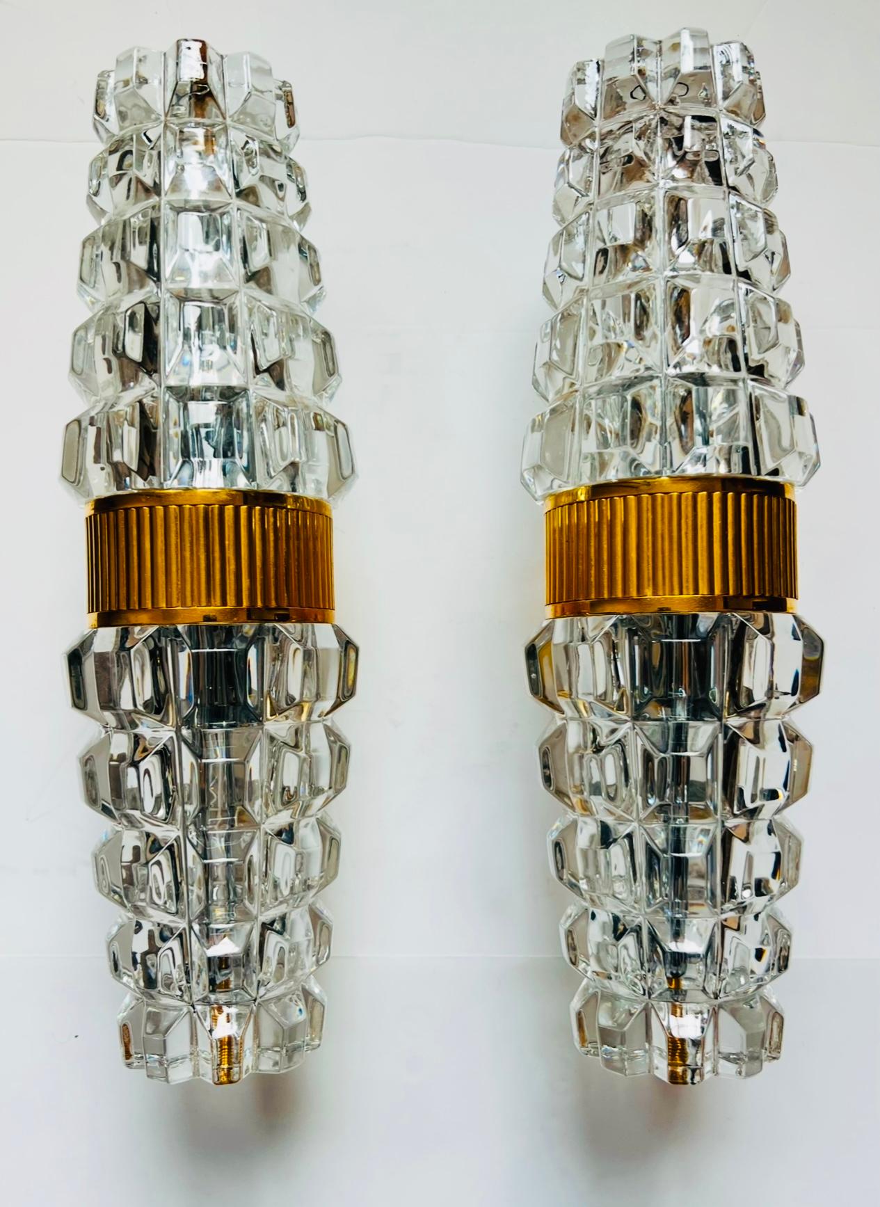 Late 20th Century Large French Othr 1980  gold Crystal Wall Lamps For Sale