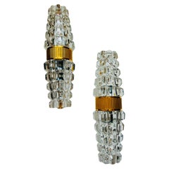 Large French Othr 1980  gold Crystal Wall Lamps