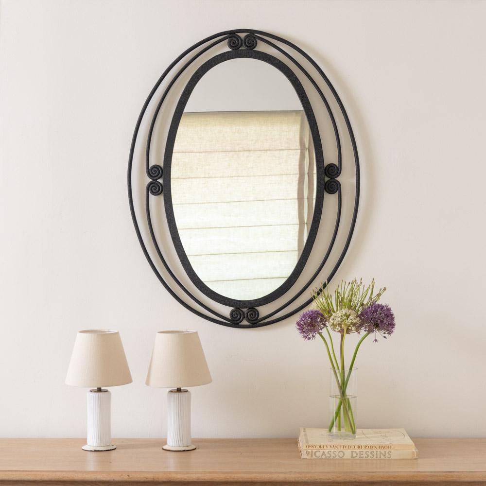 Large French Oval Iron Mirror In Good Condition For Sale In Los Angeles, CA