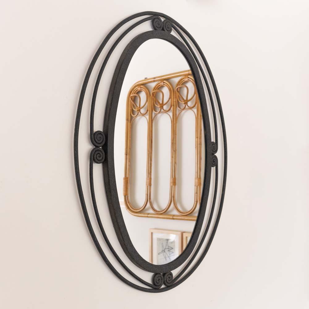 20th Century Large French Oval Iron Mirror For Sale