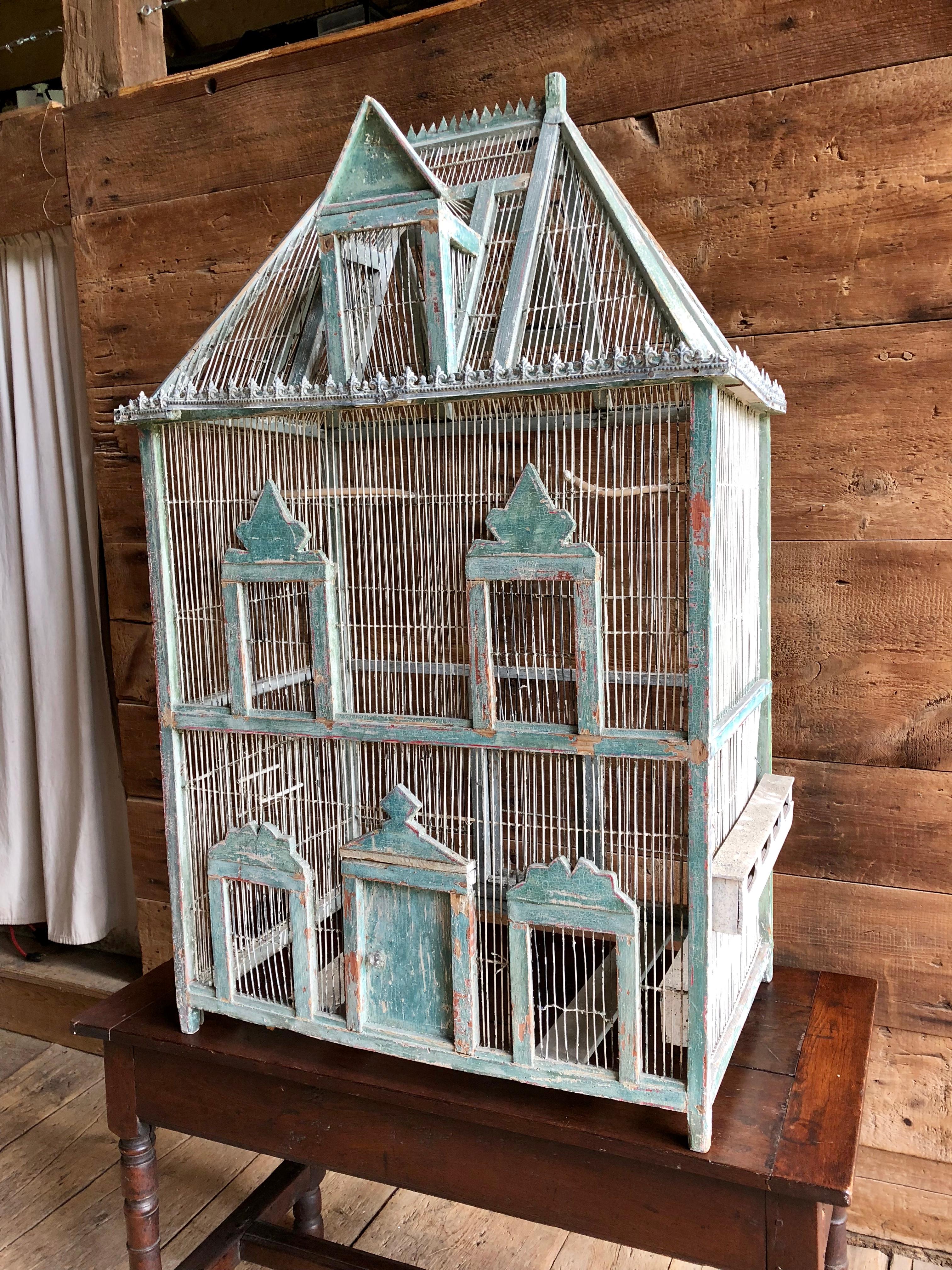 French Provincial Large French Painted Birdcage, 19th Century