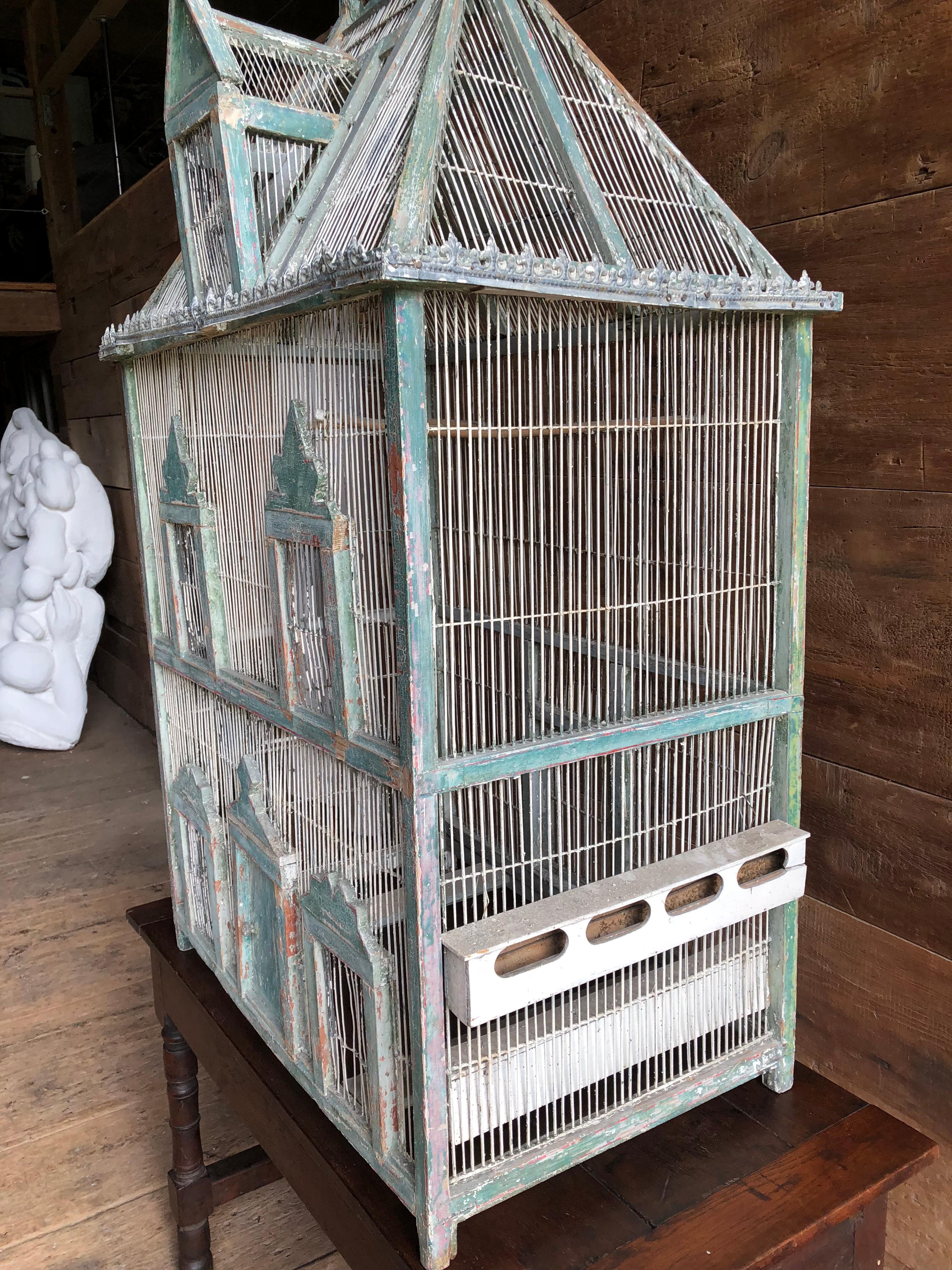 Large French Painted Birdcage, 19th Century In Good Condition In Doylestown, PA