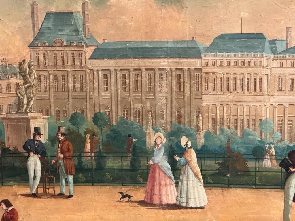 Large French Painted Wallpaper Panel, Jardin des Tuileries, Paris - Dufour In Good Condition In Charlottesville, VA