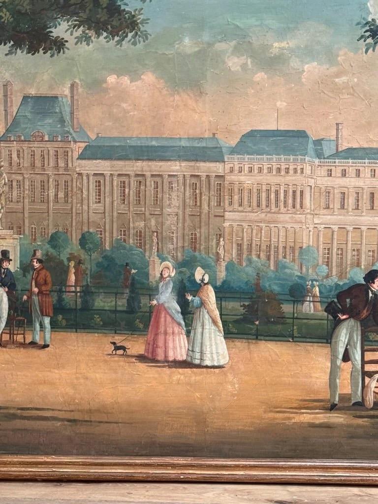 Large French Painted Wallpaper Panel, Jardin des Tuileries, Paris - Dufour 1