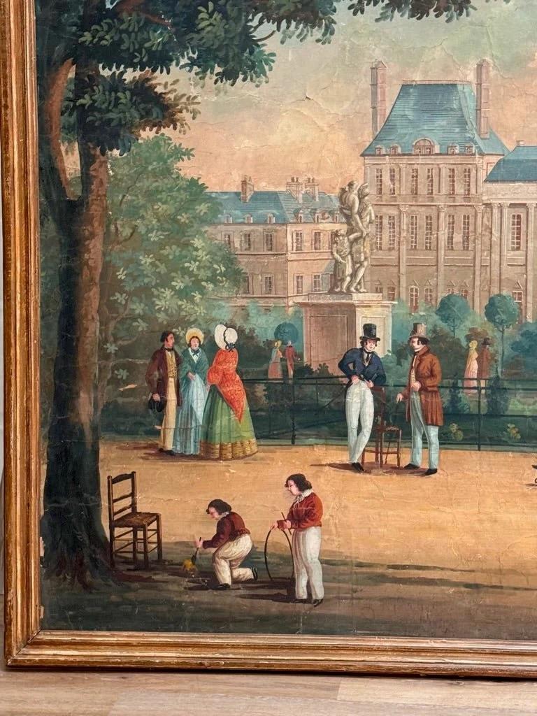 Large French Painted Wallpaper Panel, Jardin des Tuileries, Paris - Dufour 2