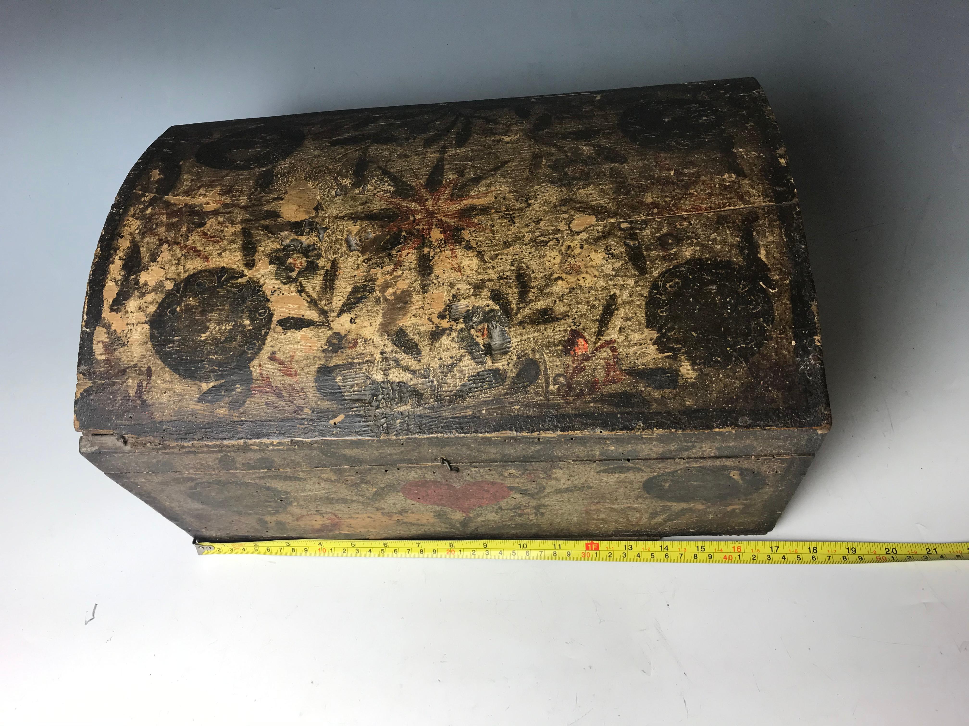 Antique French Painted Wood Normandy Folk Art Marriage Box  Interior design 1