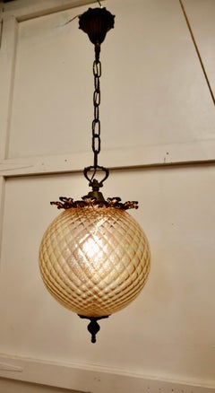 Large French Pale Amber Iridescent Pendant Globe Light