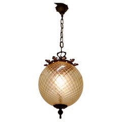 Large French Pale Amber Iridescent Pendant Globe Light