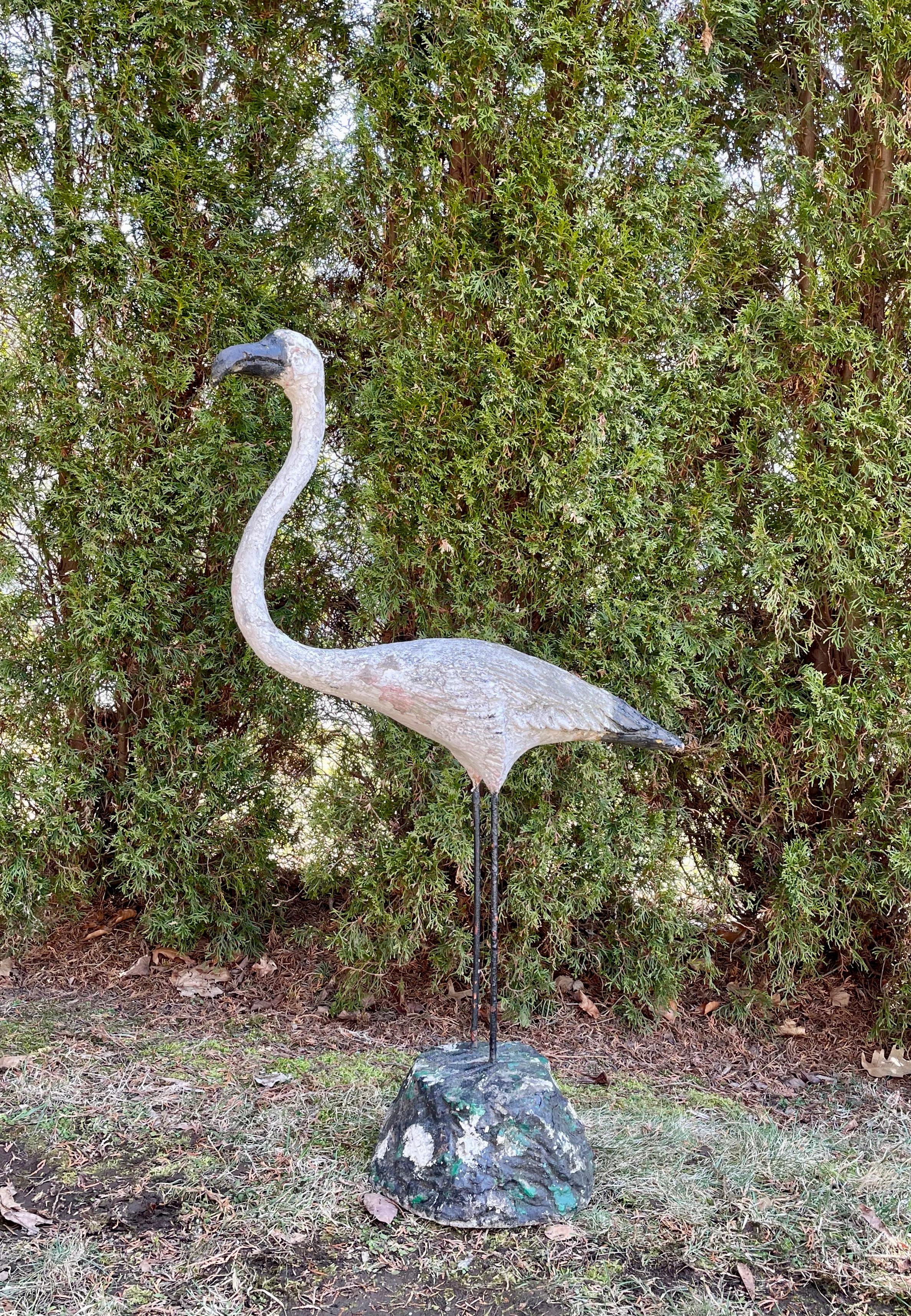 Hand-Crafted Large French Pale Pink Flamingo Statue For Sale