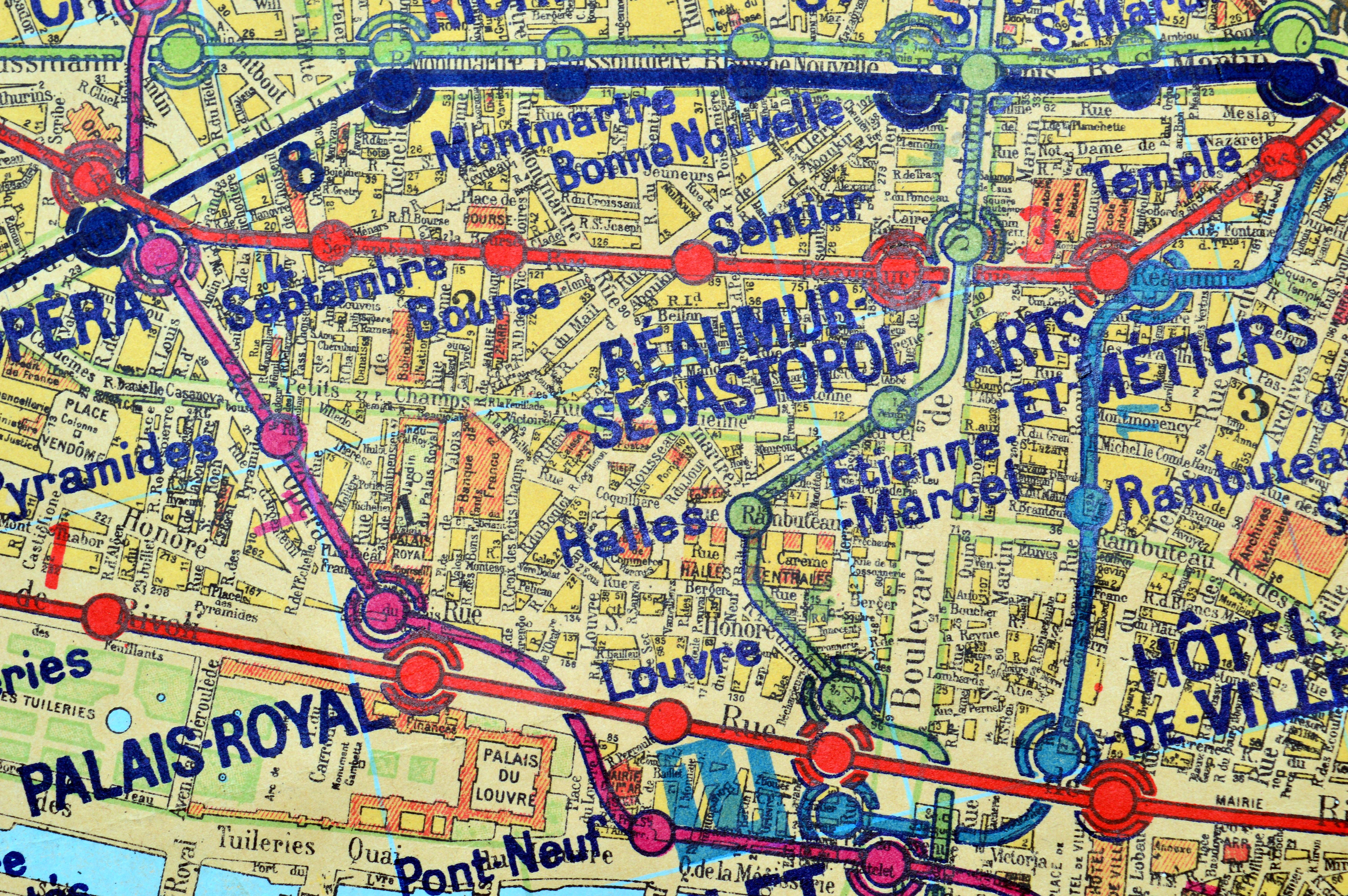 Mid-Century Modern Large French Paris Metro Map 1947