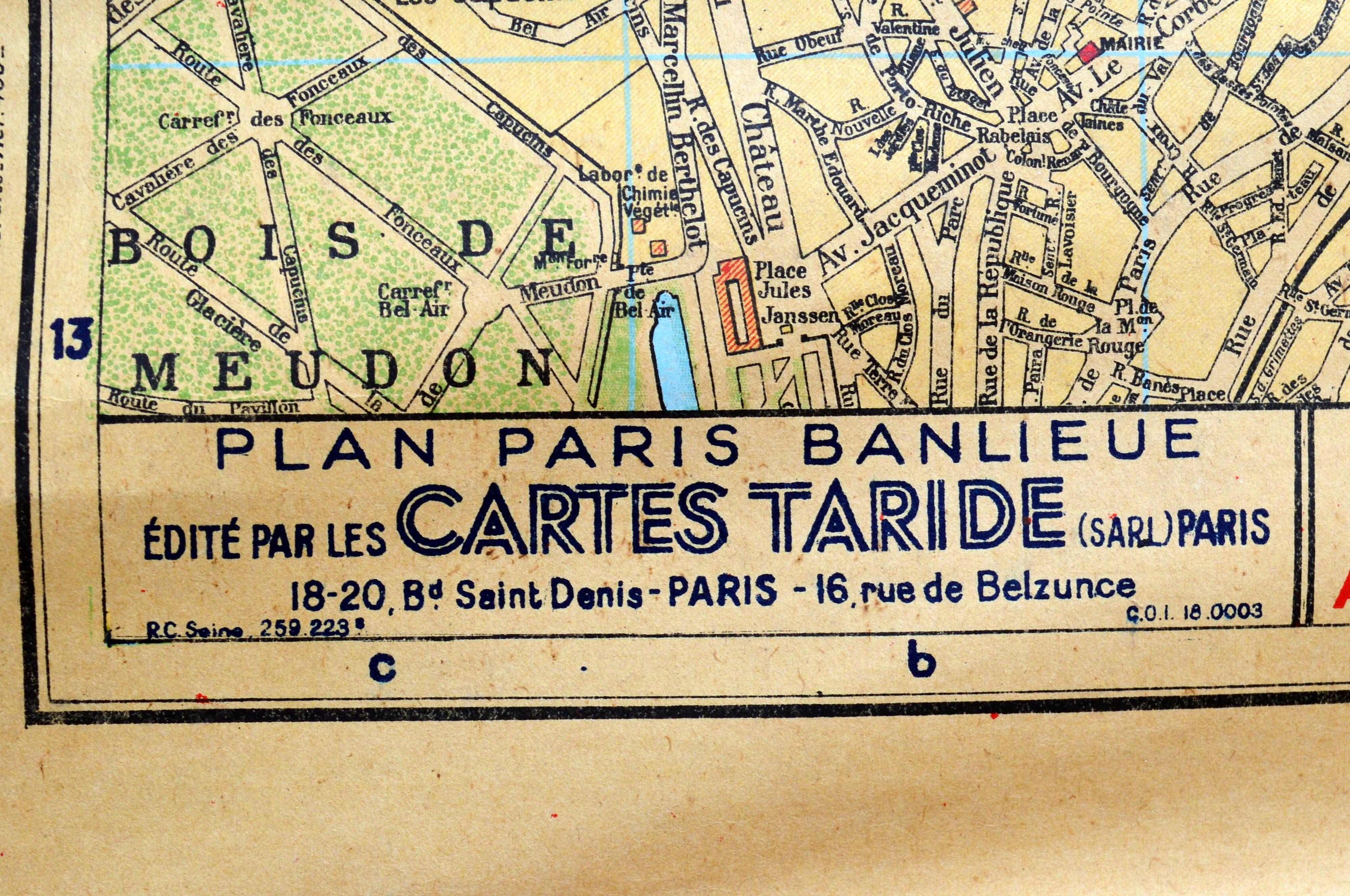 Mid-20th Century Large French Paris Metro Map 1947
