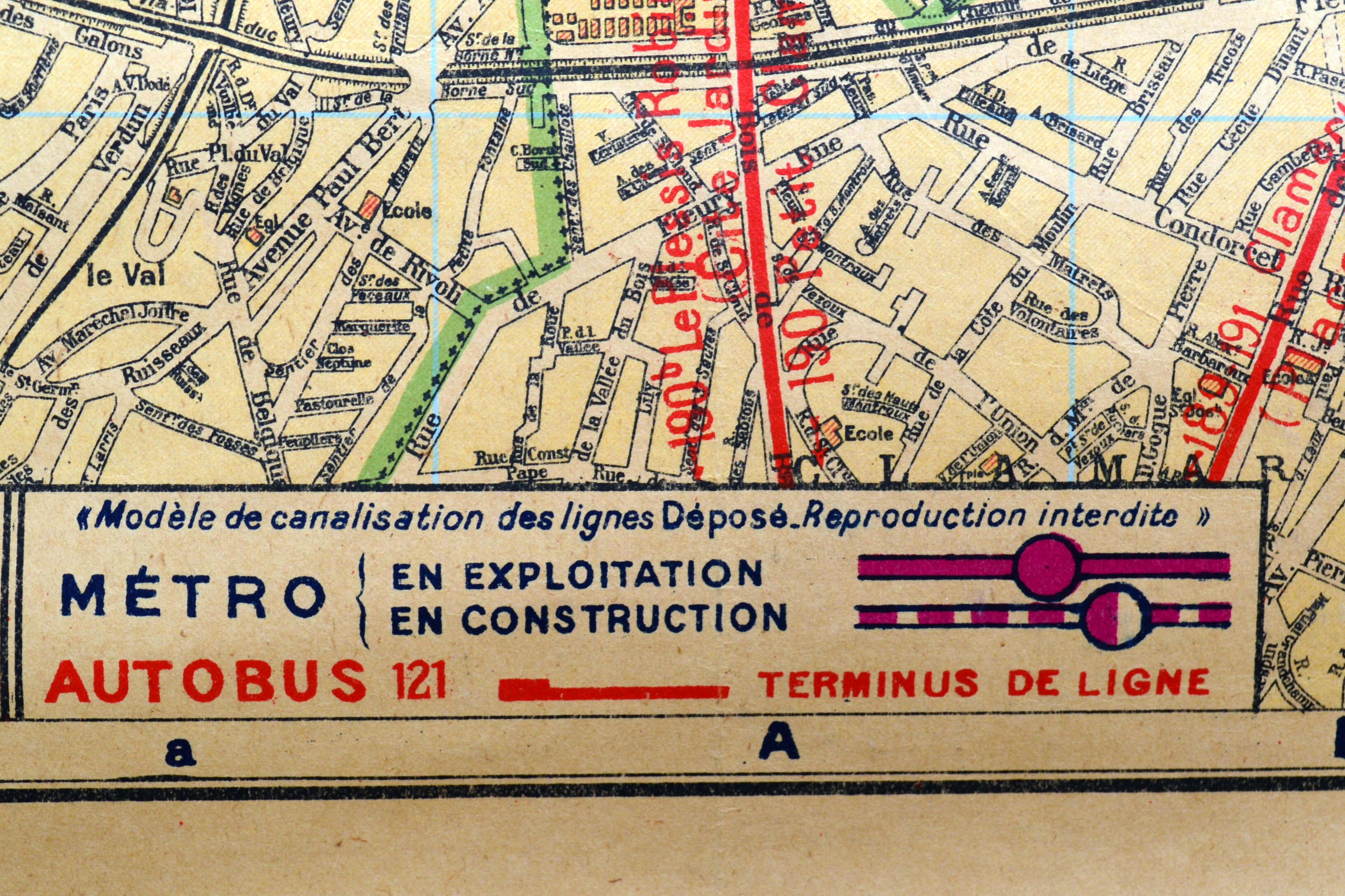 Wood Large French Paris Metro Map 1947