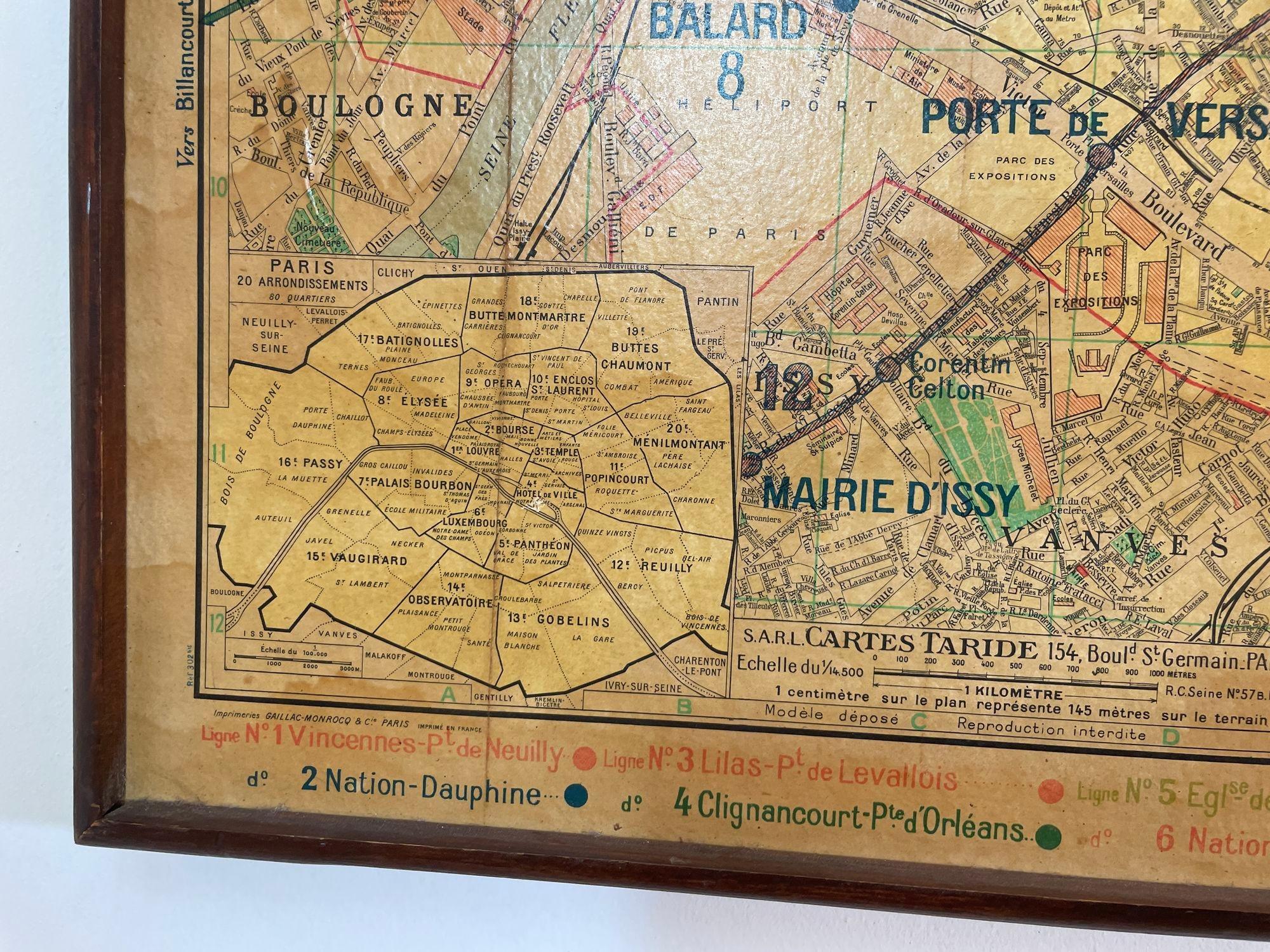 Large French Paris Metro Map 1960s For Sale 8
