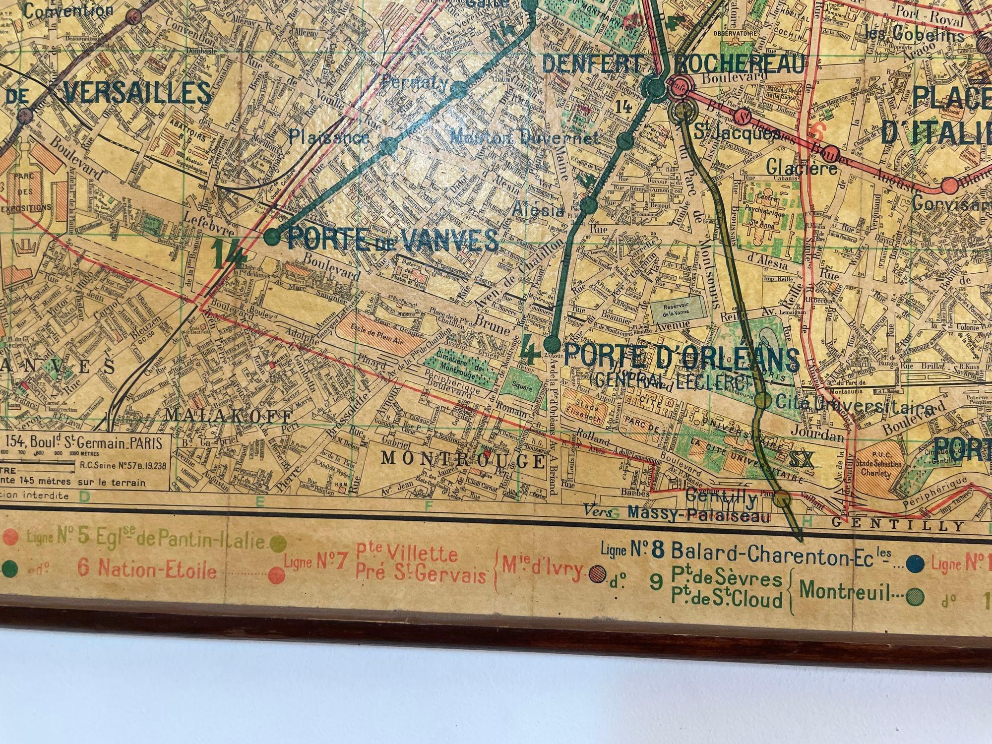 Large French Paris Metro Map 1960s For Sale 9