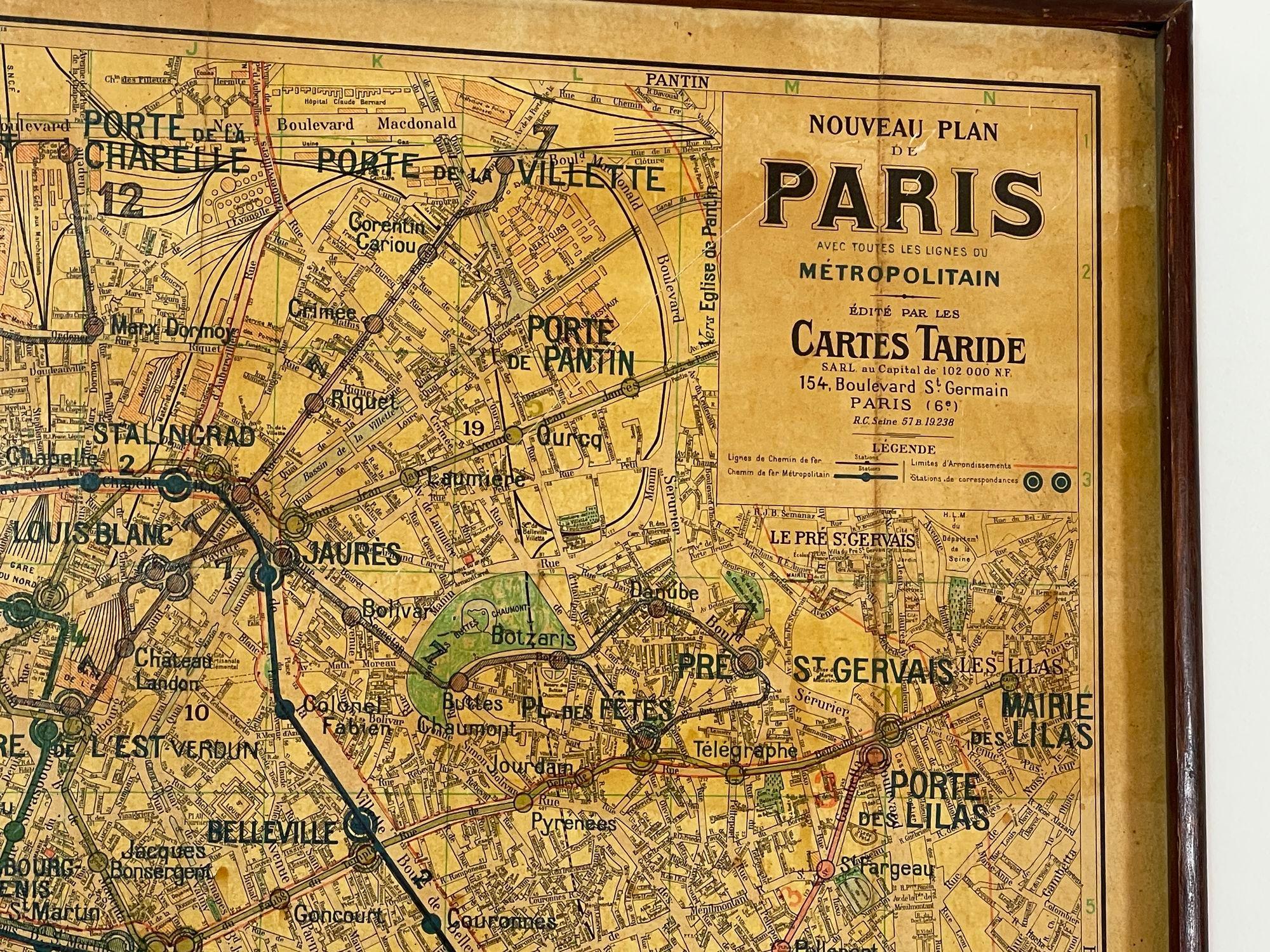 Large French Paris Metro Map 1960s For Sale 11