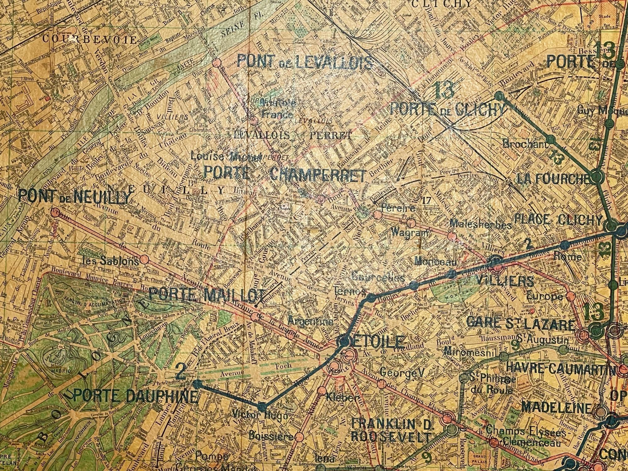 Large French Paris Metro Map 1960s For Sale 12