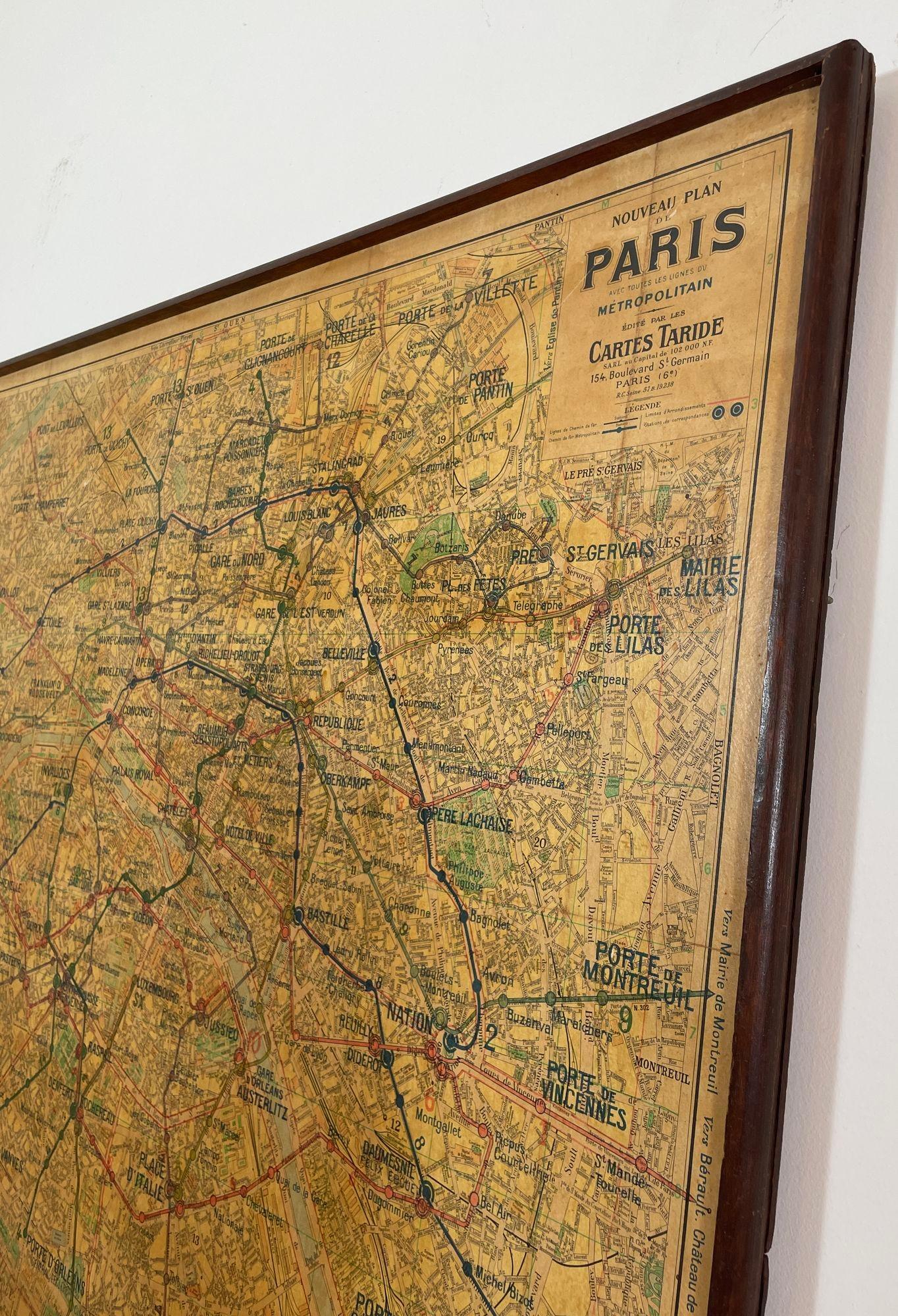 Large French Paris Metro Map 1960s For Sale 2