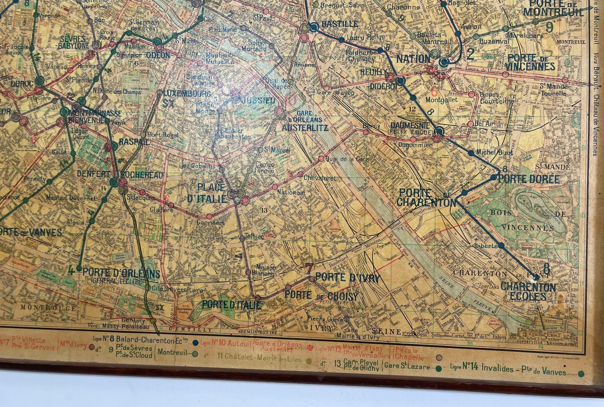 Large French Paris Metro Map 1960s For Sale 3